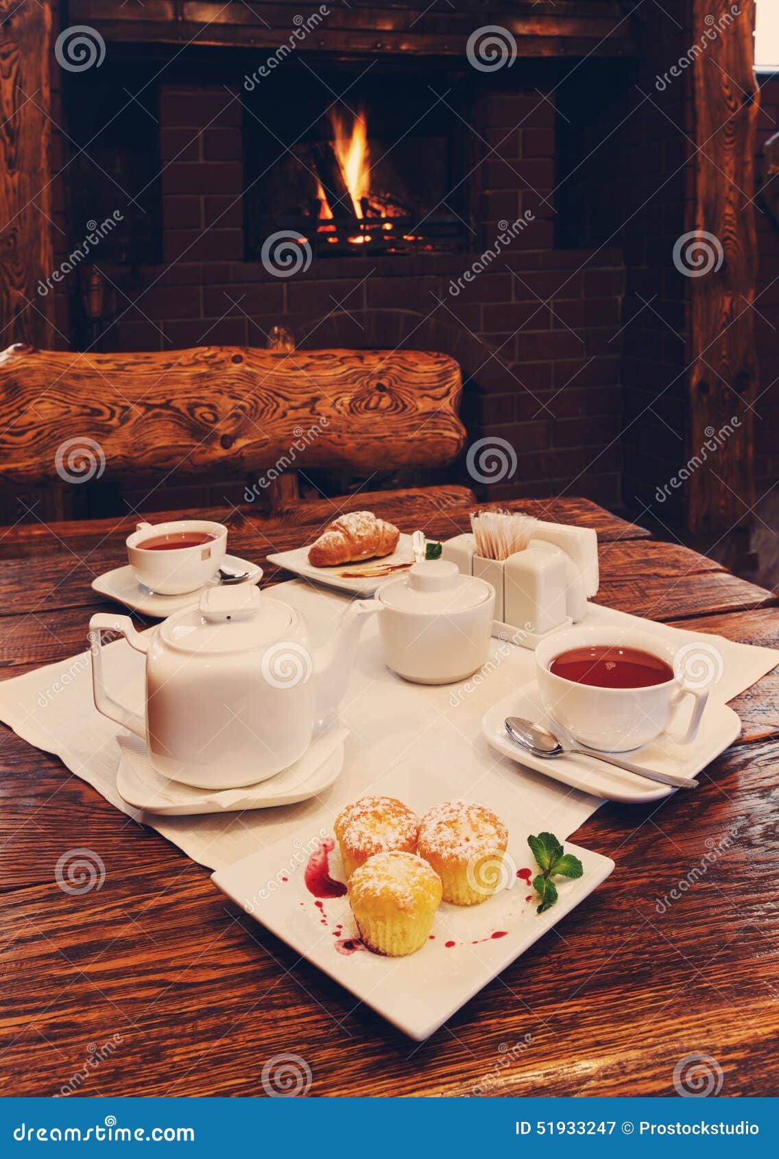 Romantic Breakfast for Two Near Fireplace Stock Image Image of home