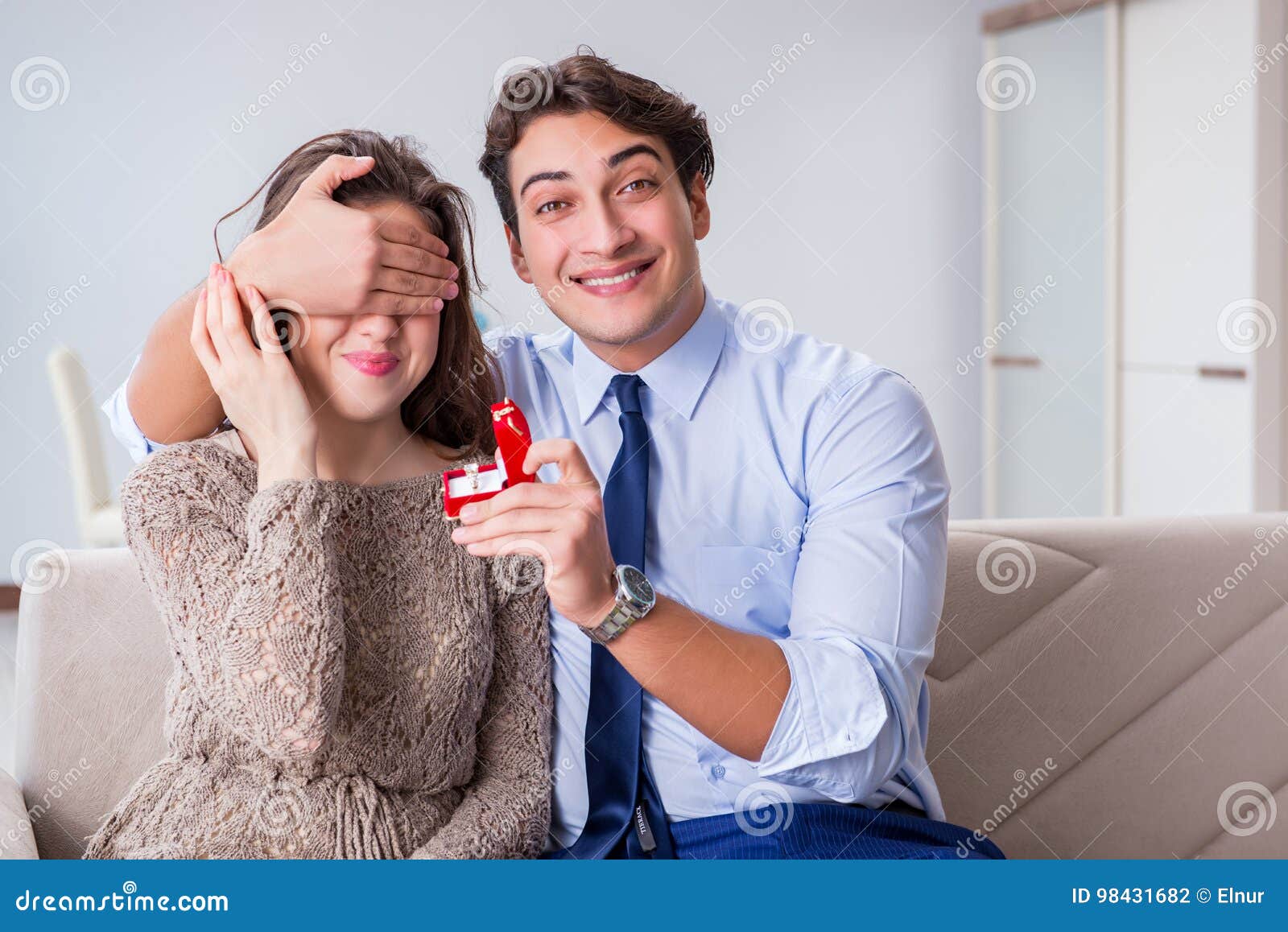 The Romantic Concept with Man Making Marriage Proposal Stock Photo