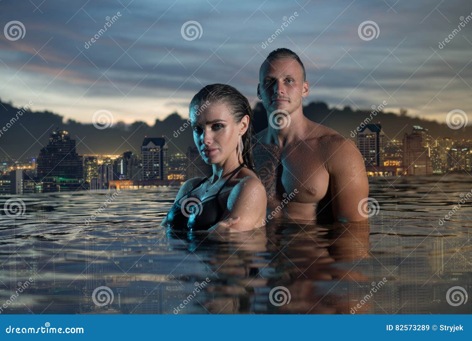 Romantic Couple Alone In Infinity Swimming Pool Stock Image Image Of
