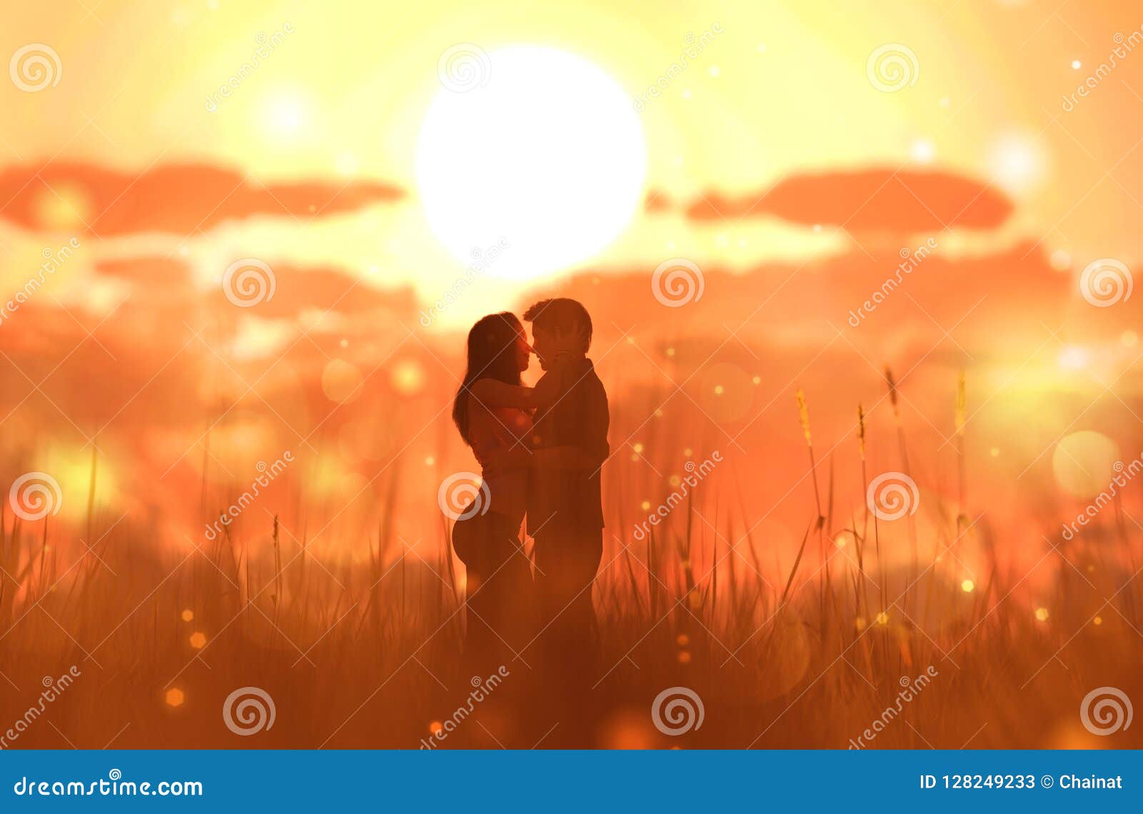 Romantic Couple in Grass Field Stock Illustration - Illustration of