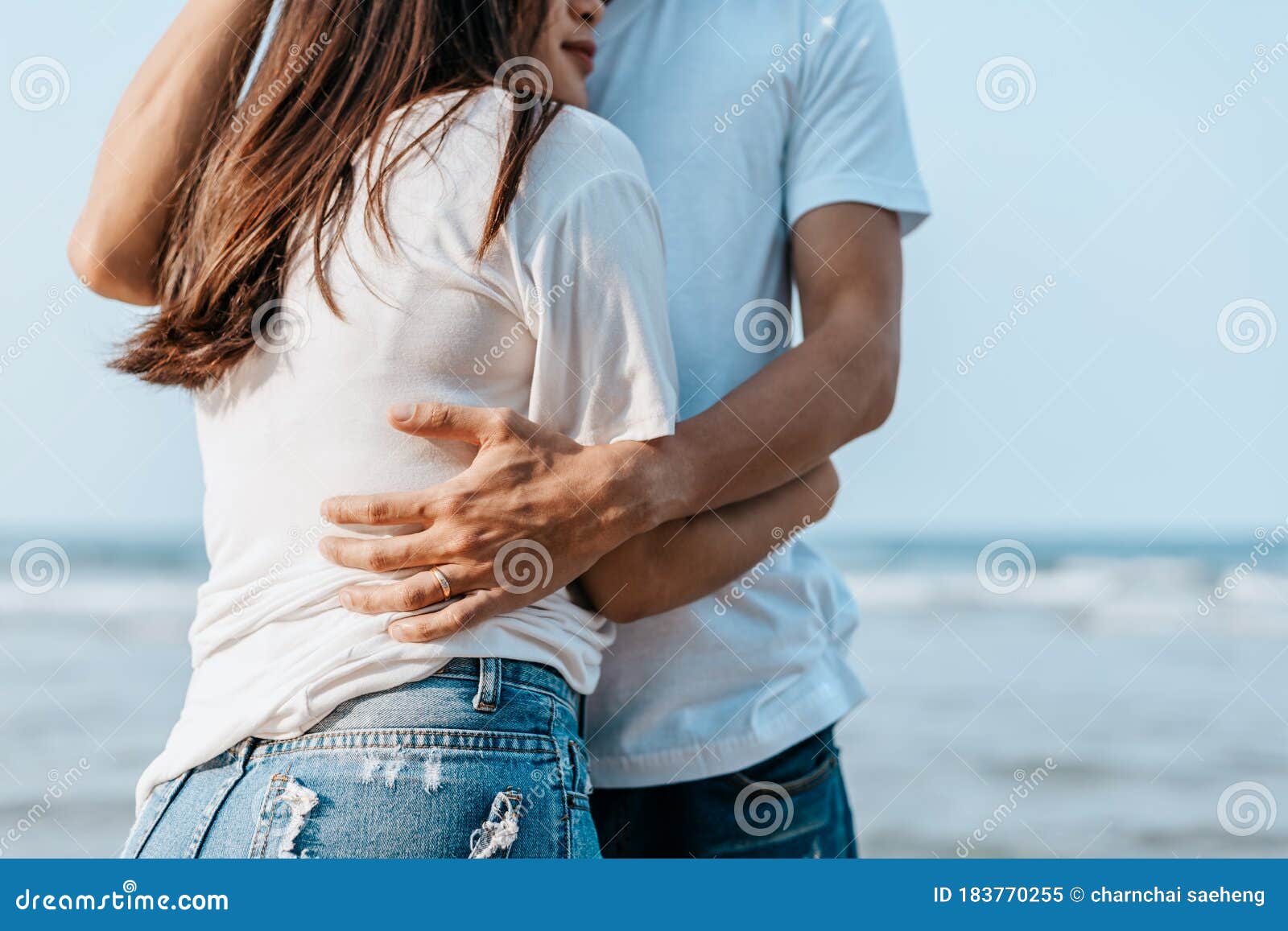 Romantic Couple Having Love and Hug on the Beach Stock Image ...