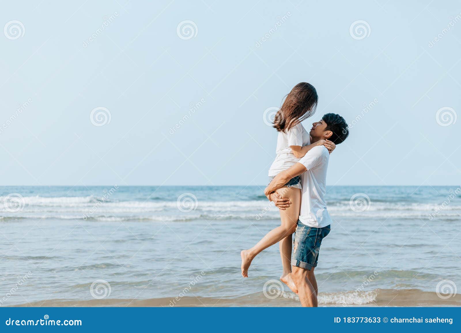 Romantic Couple Having Love and Hug on the Beach Stock Image ...