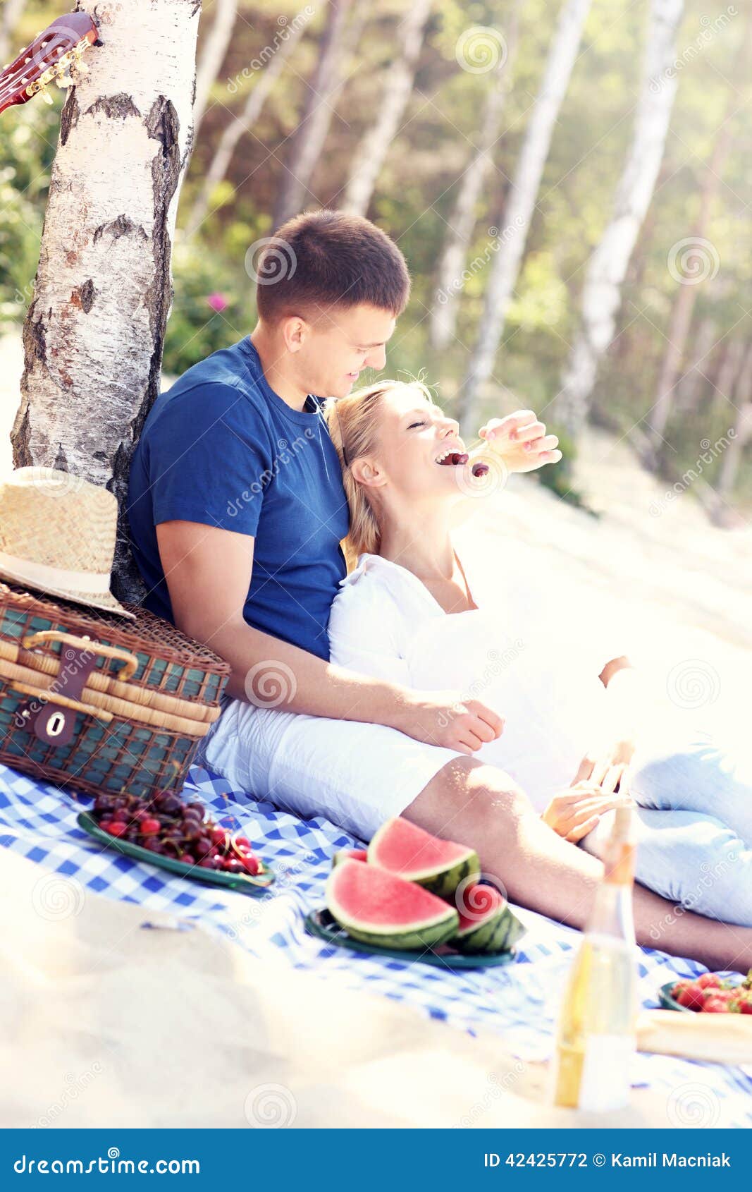 Romantic Couple Having Picnic at the Beach Stock Photo Image of