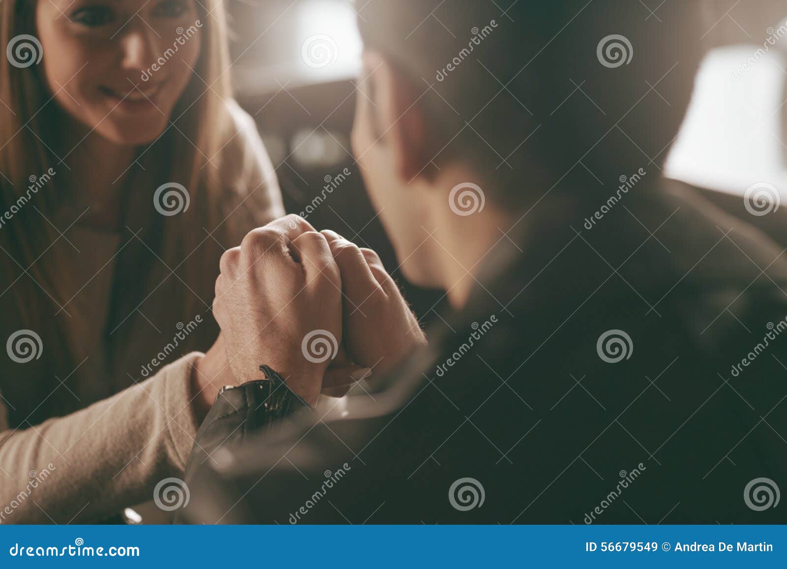 Romantic Couple Holding Hands At The Bar Stock Image Image Of