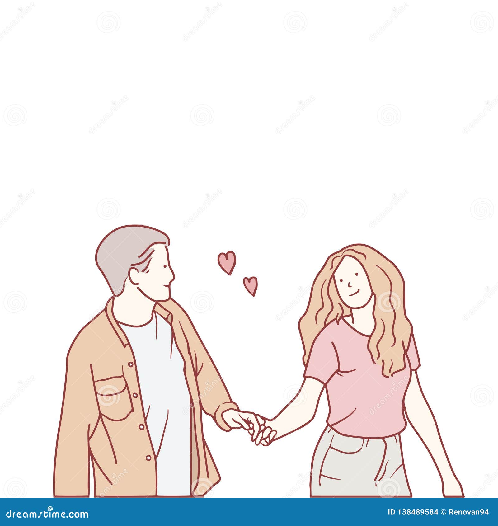 Romantic Couple Holding Hands Together. Vector Hand Drawn Stock Vector -  Illustration of love, romantic: 138489584