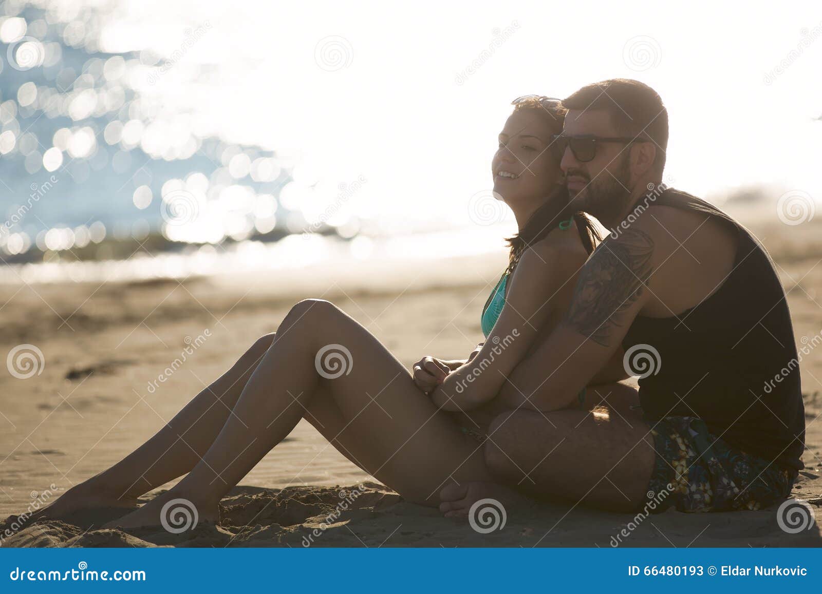 Romantic Couple in Hug Watching Sunrise/ Sunset Together.Young Man ...