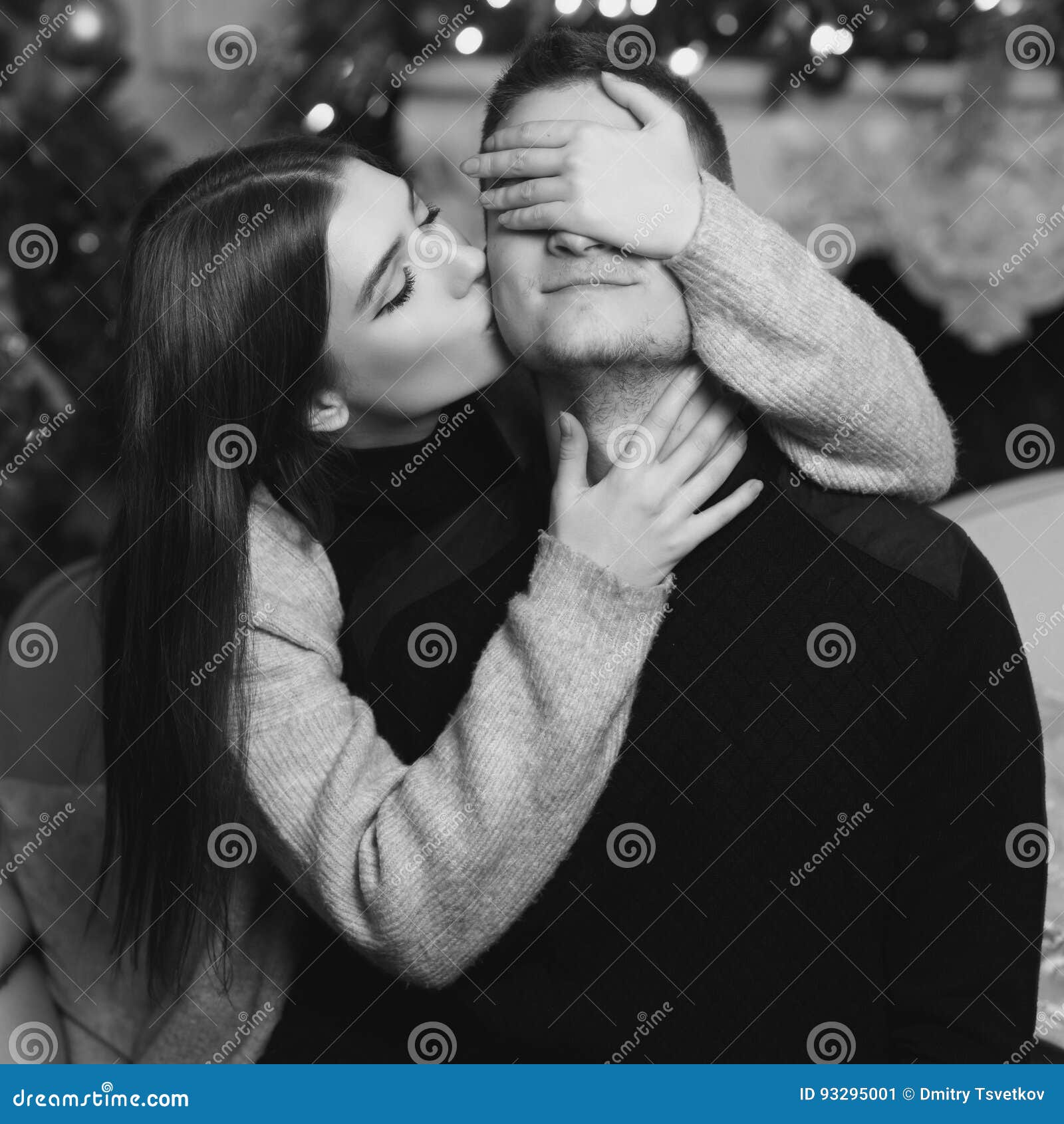 Romantic Couple Hugging in Christmas Interior Stock Image - Image ...