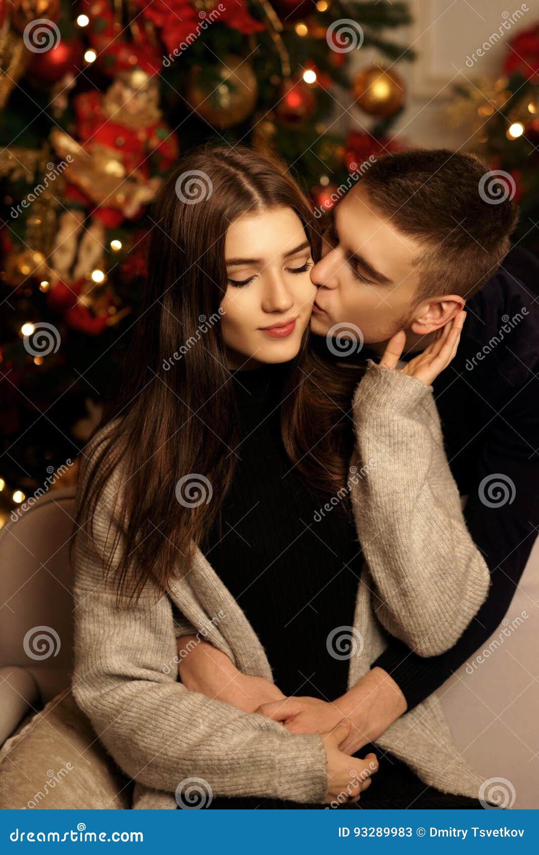 Romantic Couple Hugging in Christmas Interior Stock Image - Image ...
