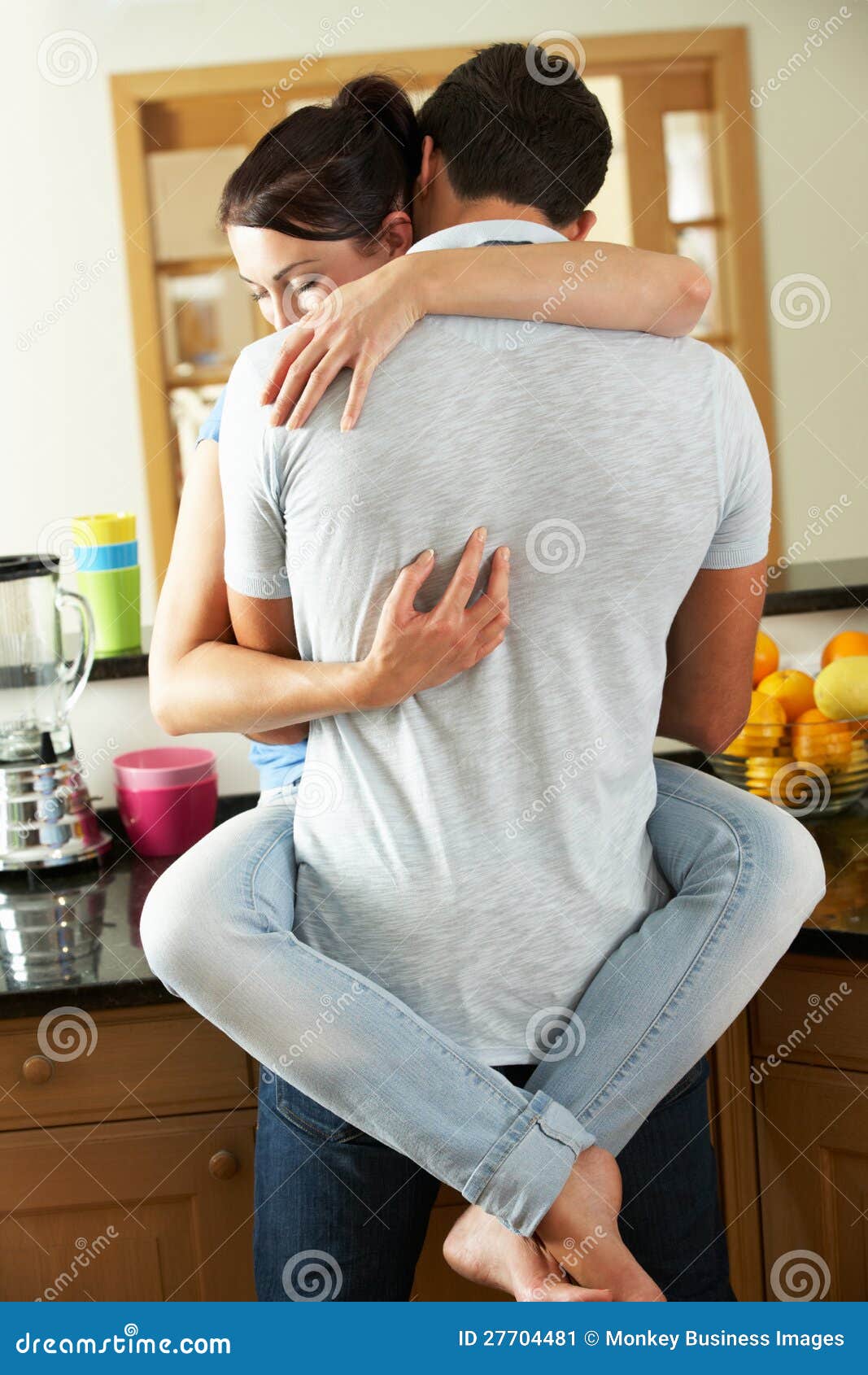 Romantic Couple Hugging In Kitchen Stock Image Image Of