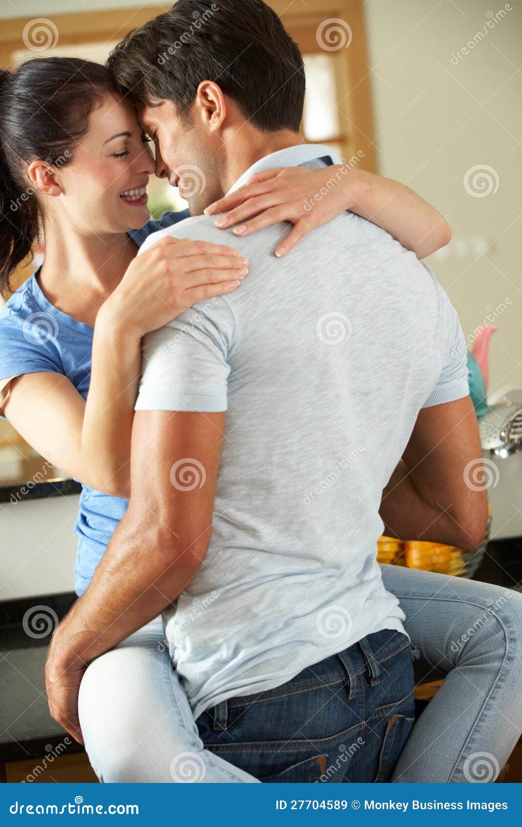 Romantic Couple Hugging in Kitchen Stock Image - Image of people ...