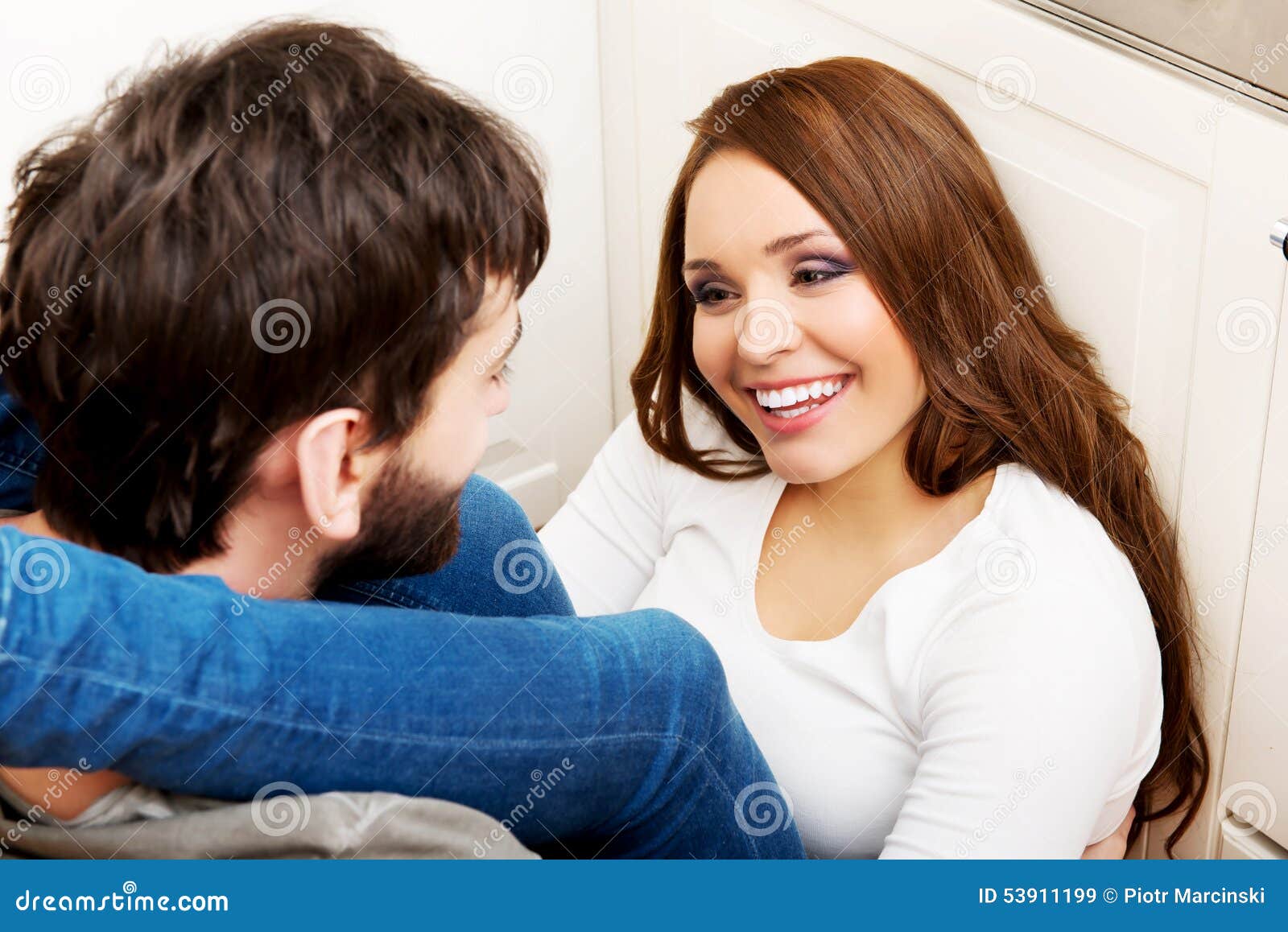Romantic Couple Hugging in the Kitchen. Stock Image - Image of ...