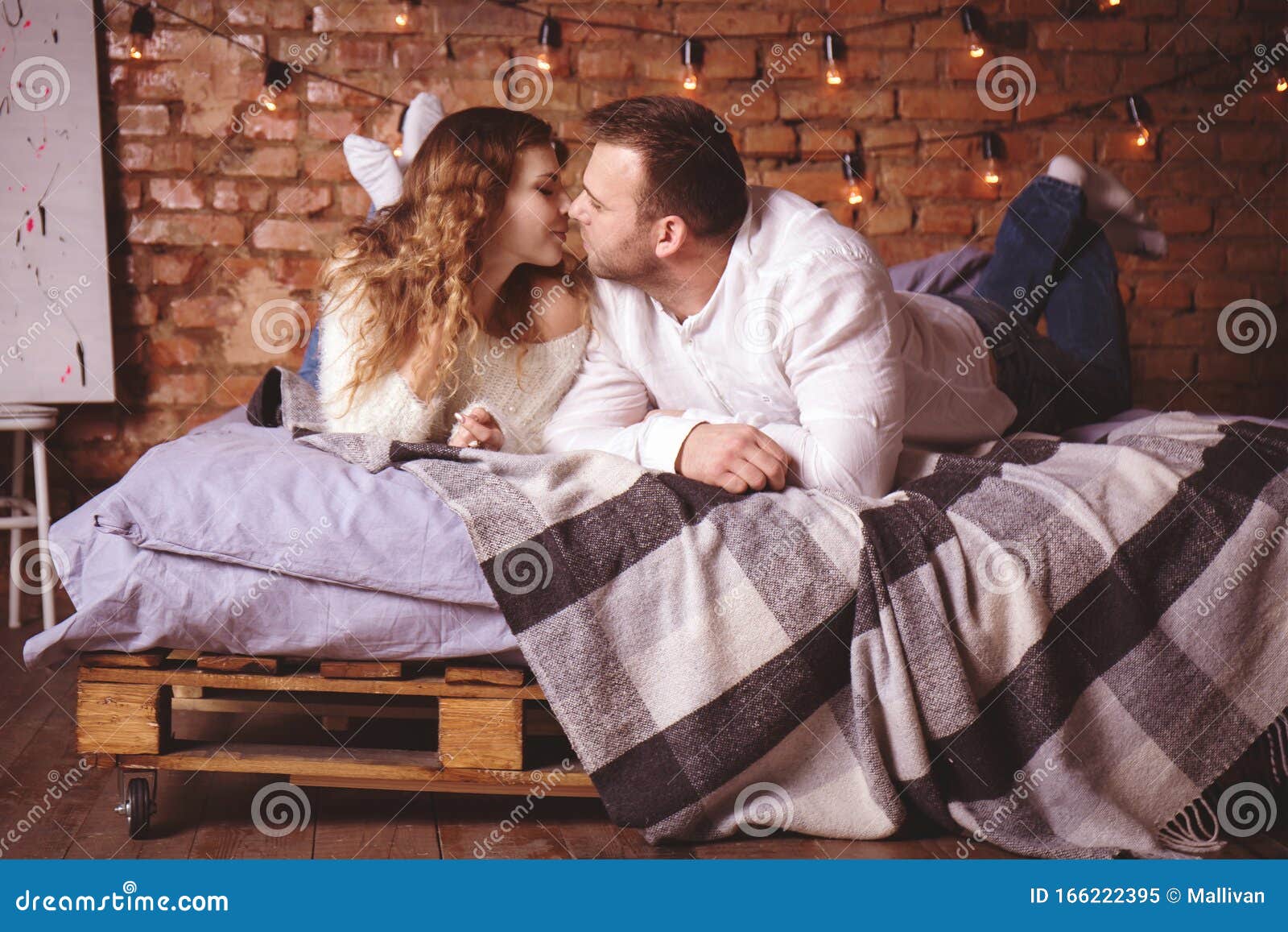 Romantic Couple Kissing In Bed Stock Image Image Of Bedroom Affection 166222395 