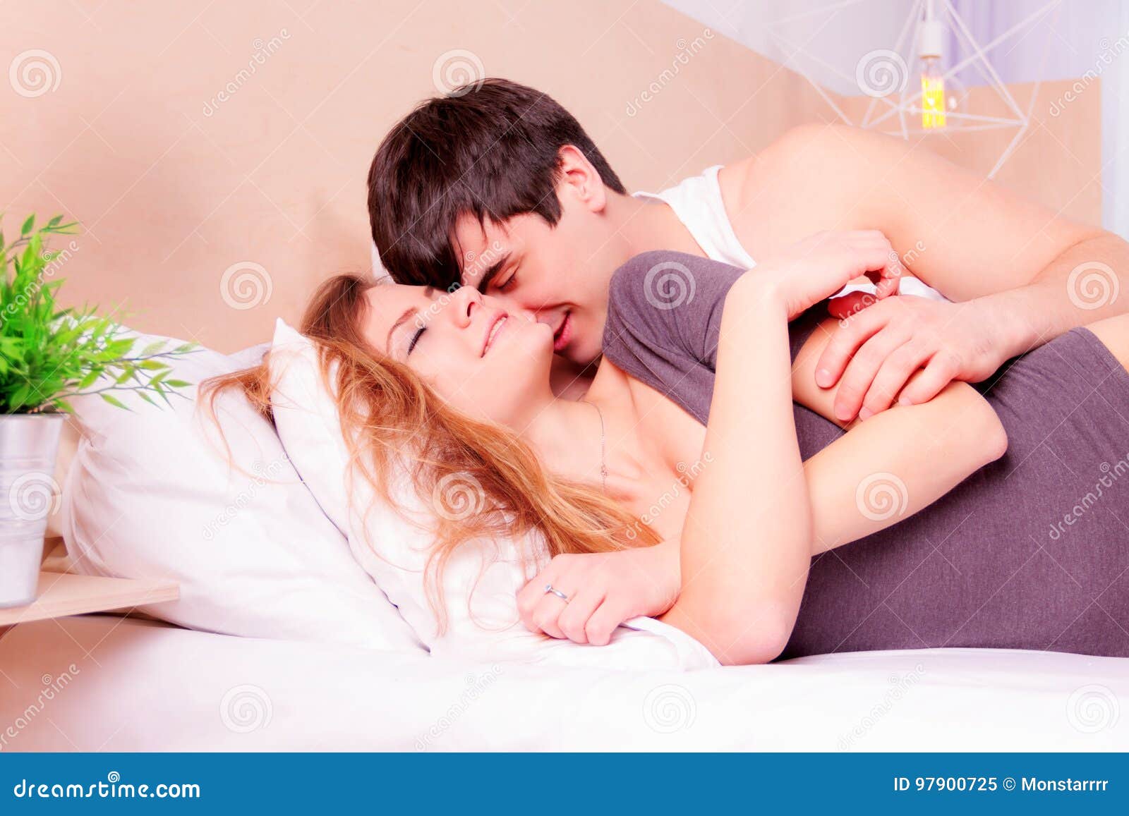 Romantic Couple in Love in Bed Stock Image - Image of lifestyle ...