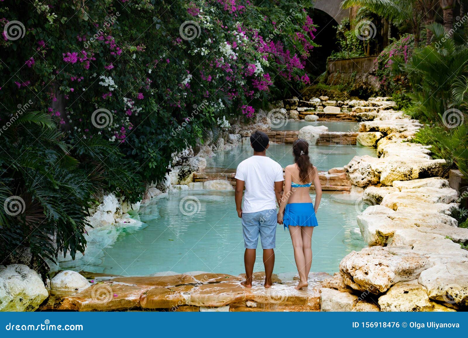 Romantic Couple Multiethnic Couple At The Swimming Pool View From