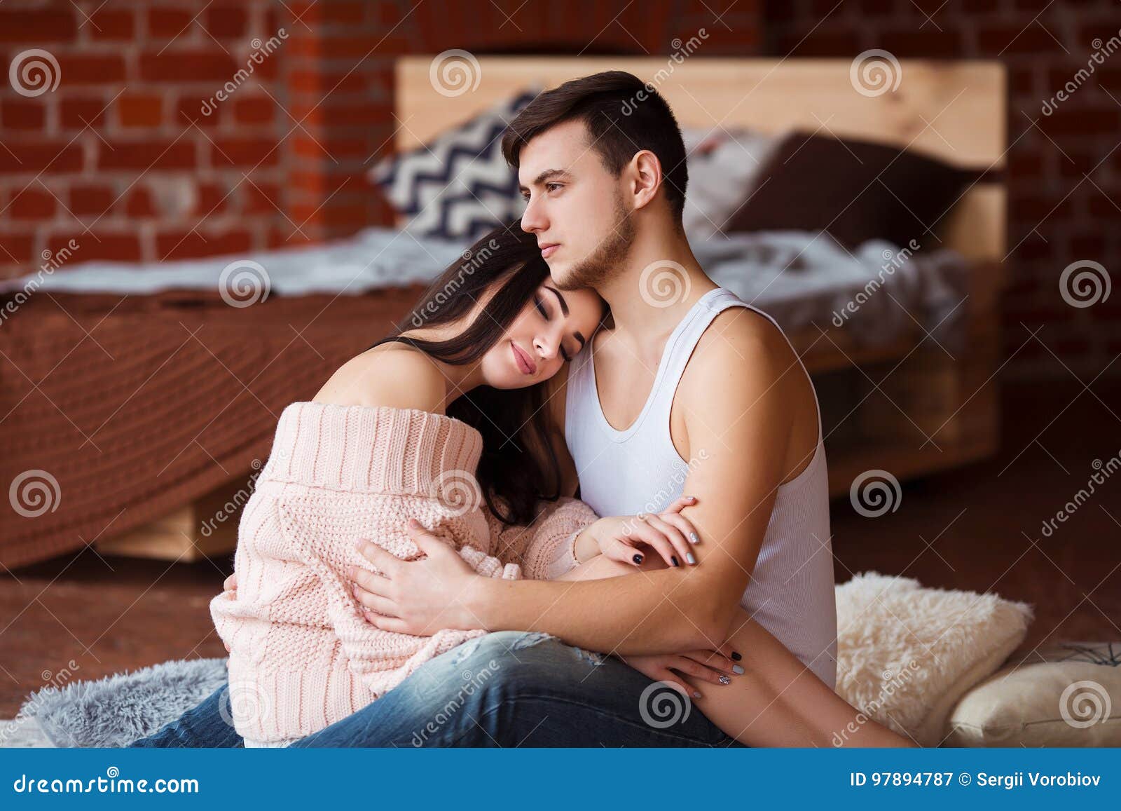 Romantic Couple. Passion Time. Young Loving Couple Embracing and ...