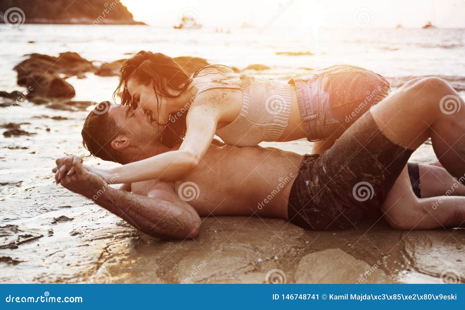 158 Romantic Couple Beach Swimsuit Beautiful Sexy Young People Stock Photos 