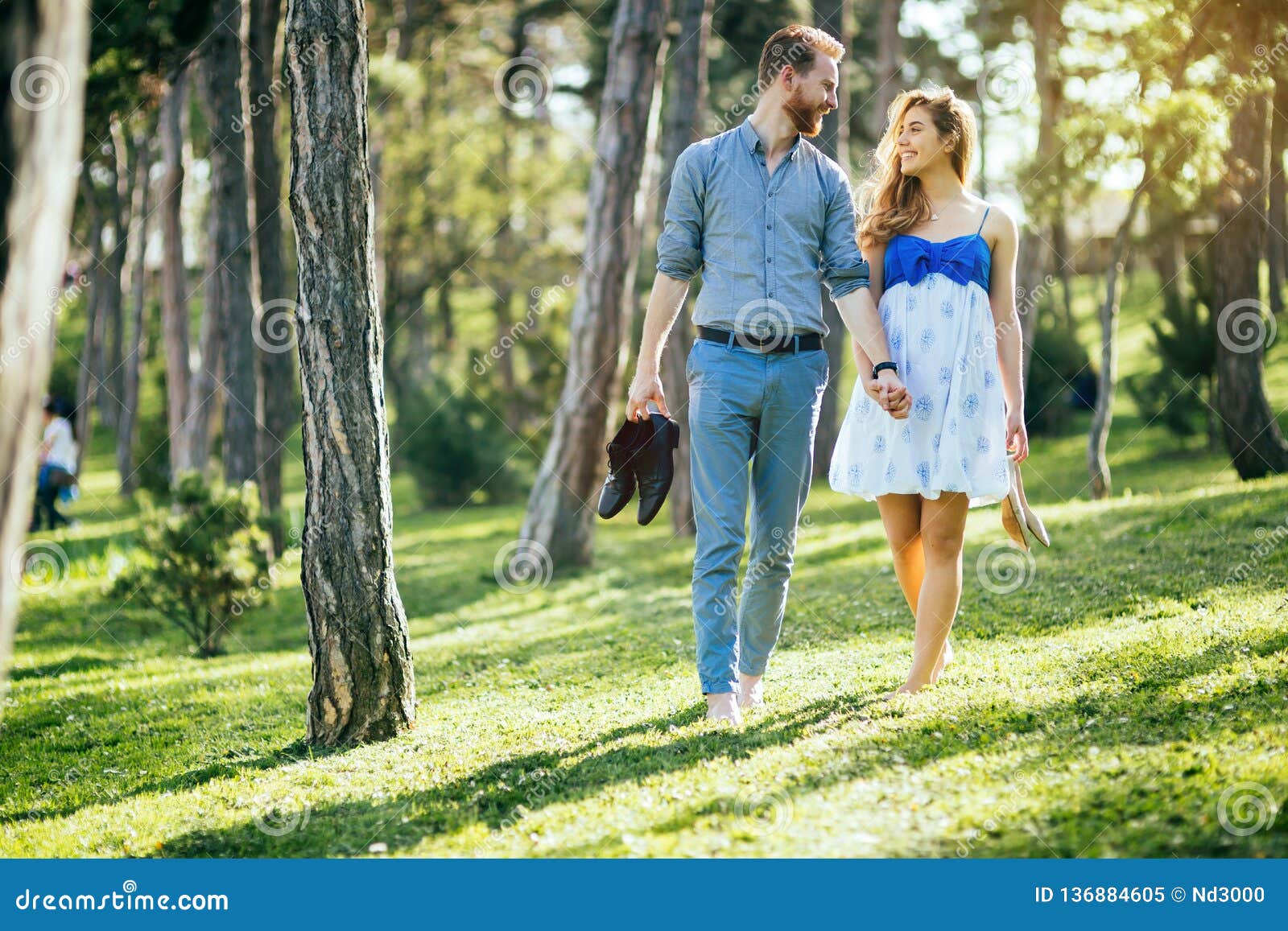 Romantic Couple Walking Forest Stock Image Image Of Girlfriend 