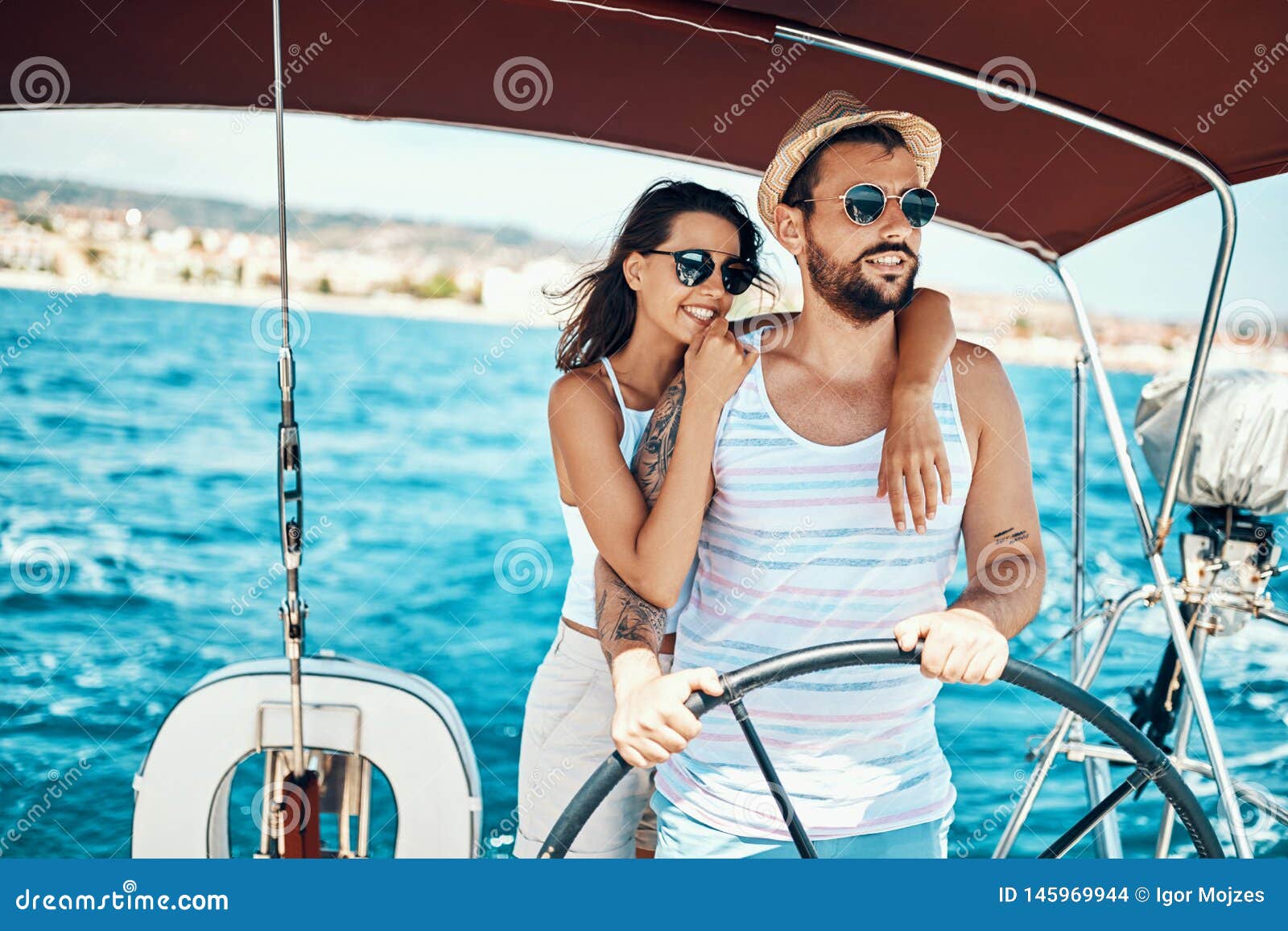 couple on yacht poster