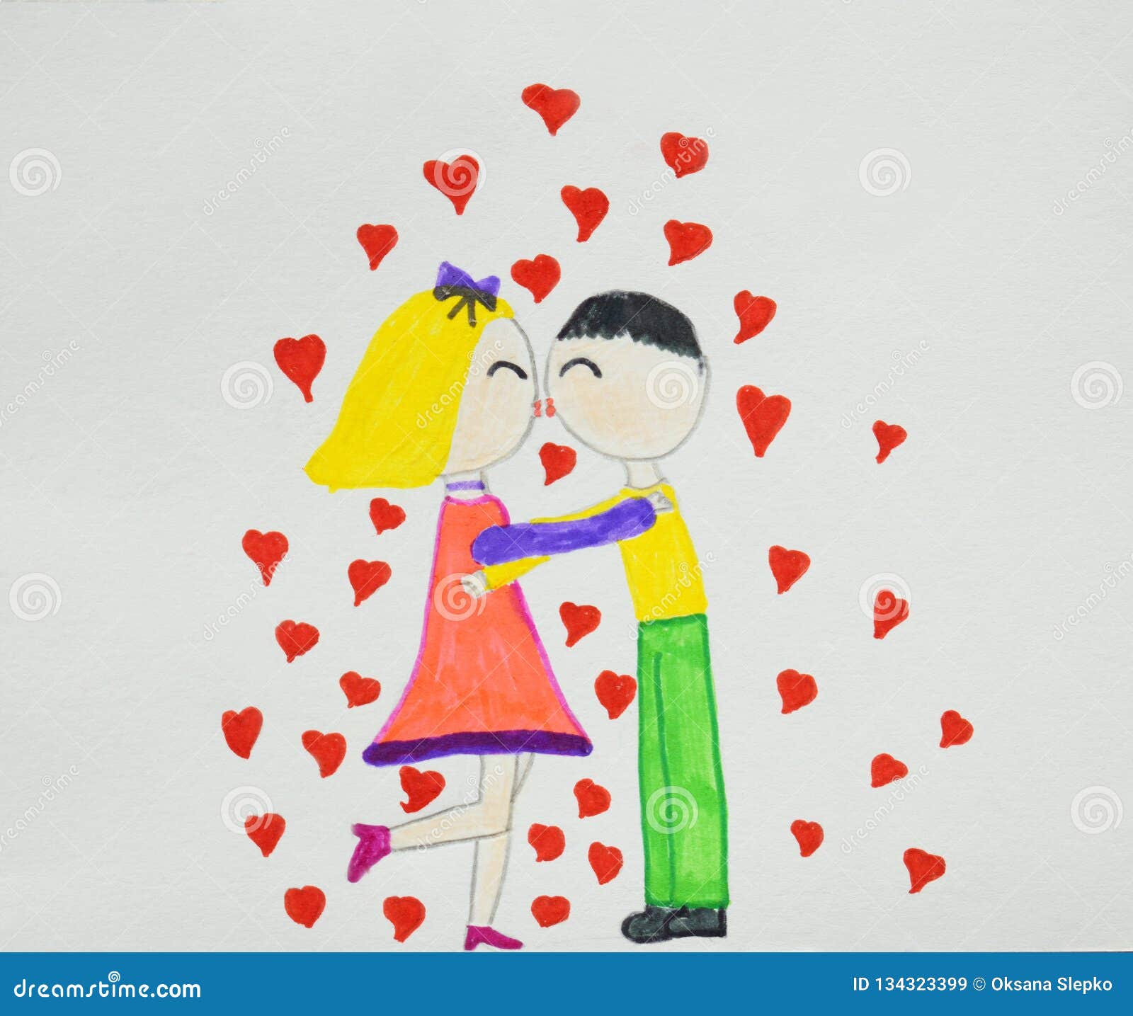 Romantic Couples Boy And Girl In Love Hugging Cuddling And Kissing Children S Drawing Hand Drawn Stock Image Image Of Holding Romance
