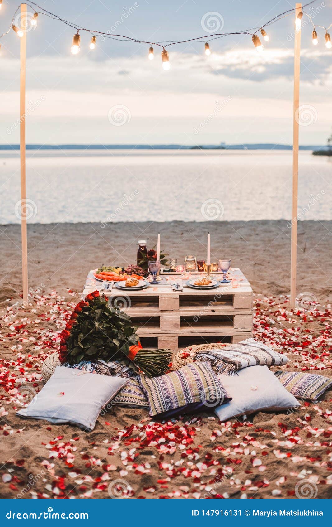 Romantic Dinner at the Beach Concept Stock Image - Image of evening