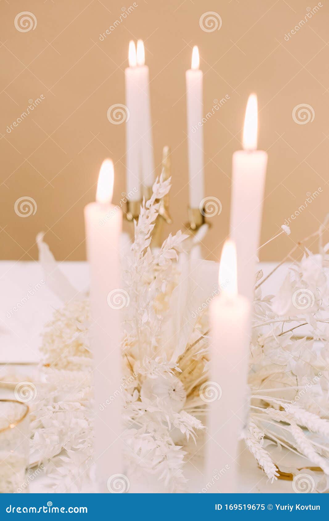 Romantic Luxury Table Decor Candlestick Candles Flame Stock Image