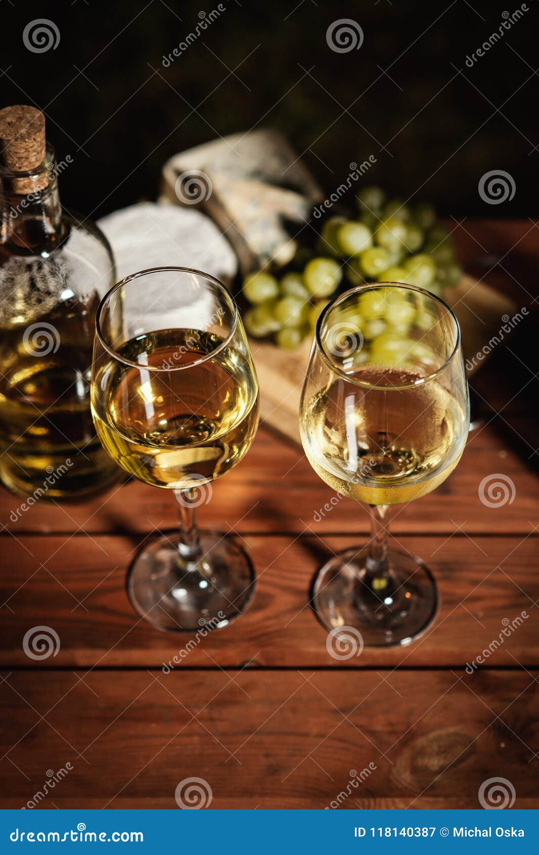 Romantic Dinner with Two Glasses of Wine and Snacks on an Old Wooden ...