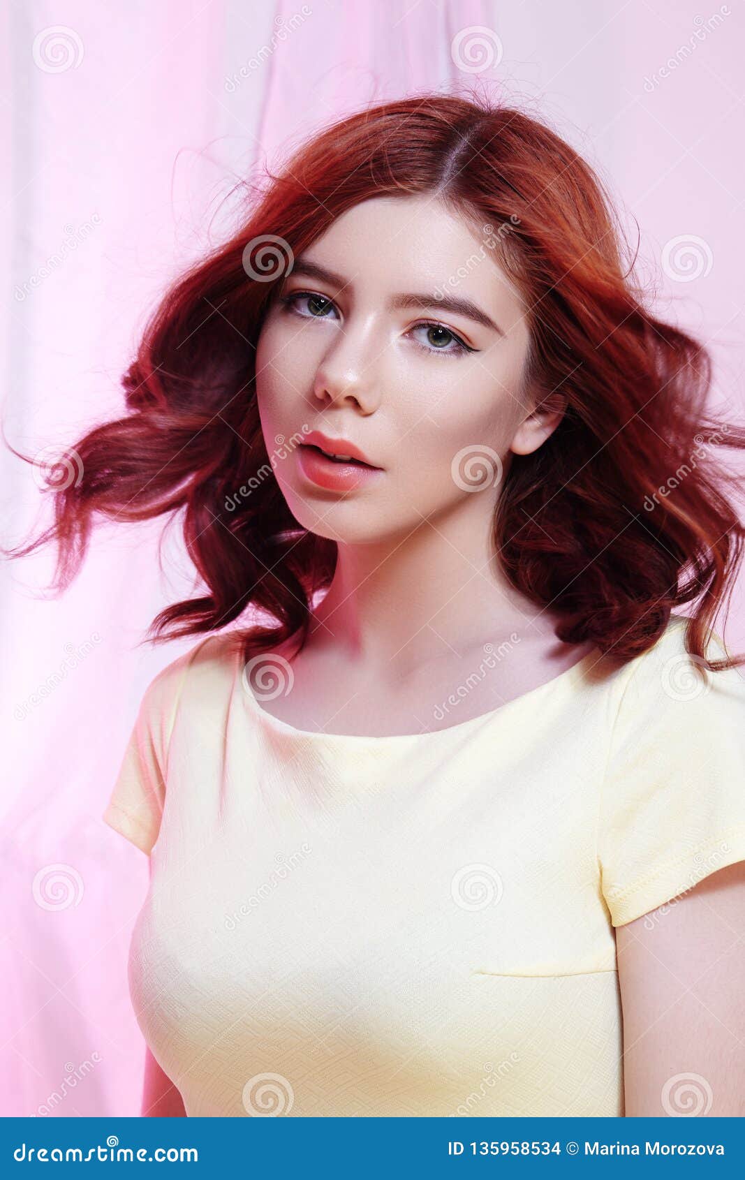 Romantic European Girl With Shiny Ginger Hair Cute Tender