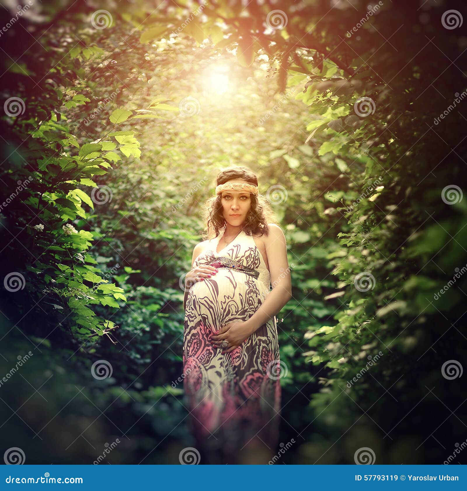 Romantic And Exciting Pregnant Woman Outside Stock Image Image Of