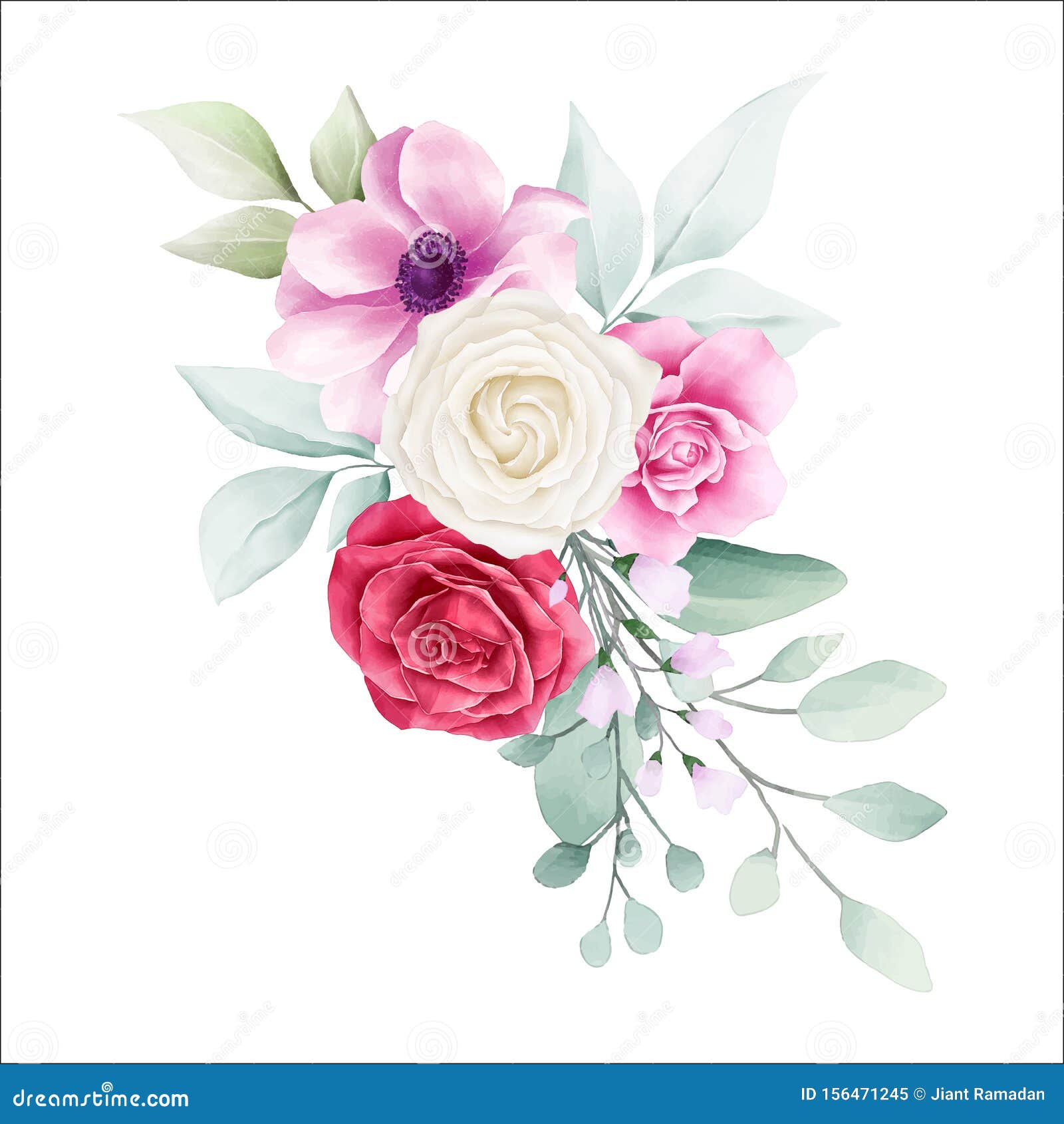 Romantic Flowers Bouquet for Wedding or Cards Elements. Fully Editable Vector for Wedding or