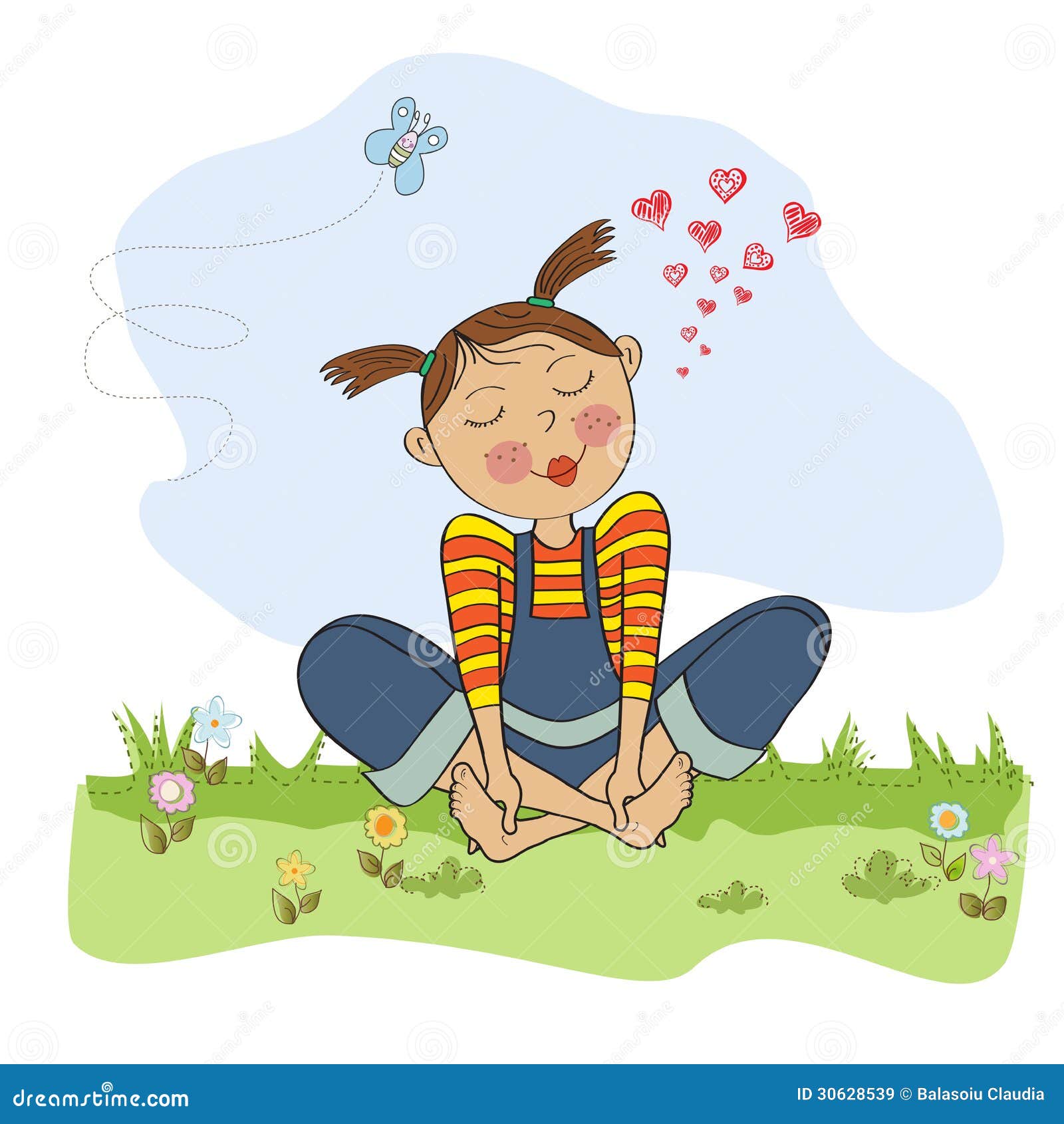 Romantic Girl Sitting Barefoot in the Grass Stock Illustration ...