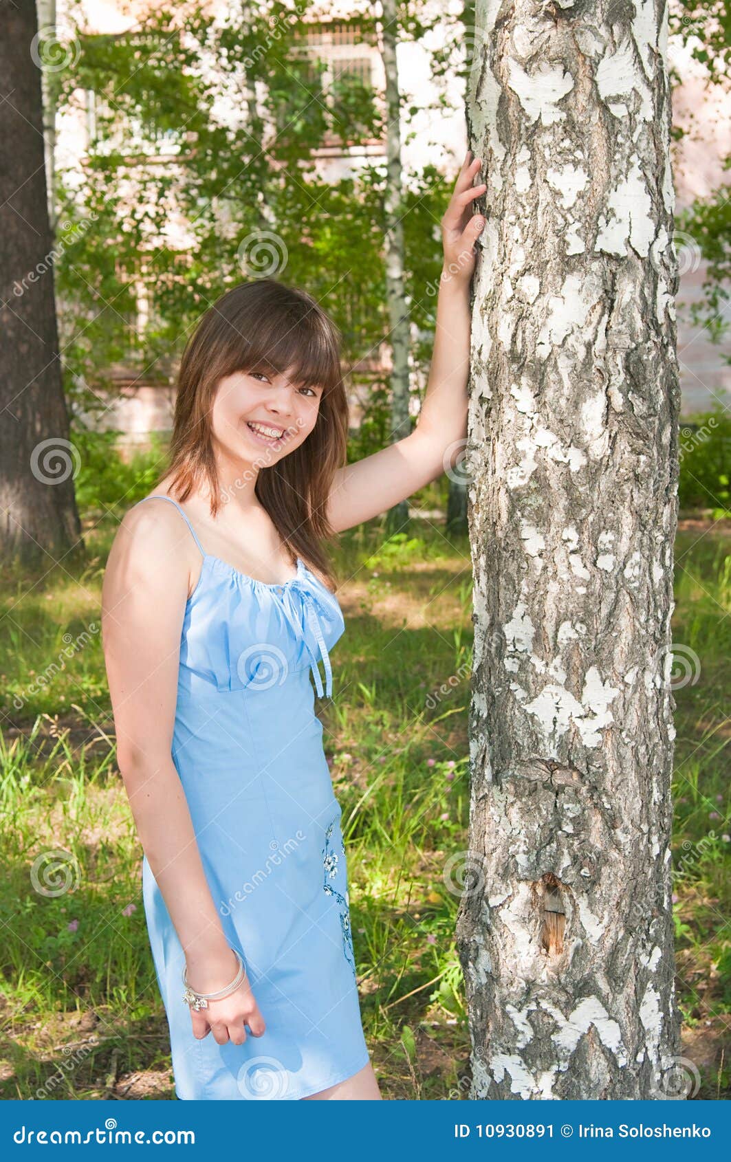 The Romantic Girl Stands Near To a Birch Stock Image - Image of hair ...