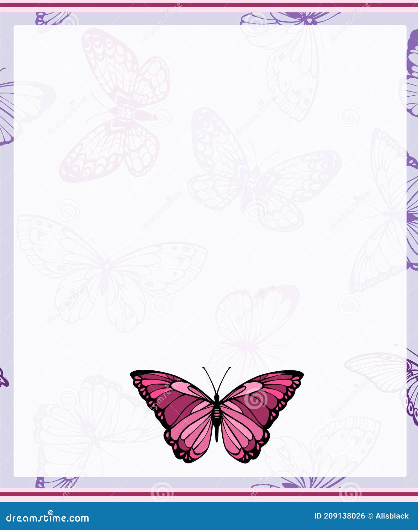 Romantic Vector Diary Page Template with Pink Butterfly Stock Romantic Vector Diary Page Template with Pink Butterfly Stock