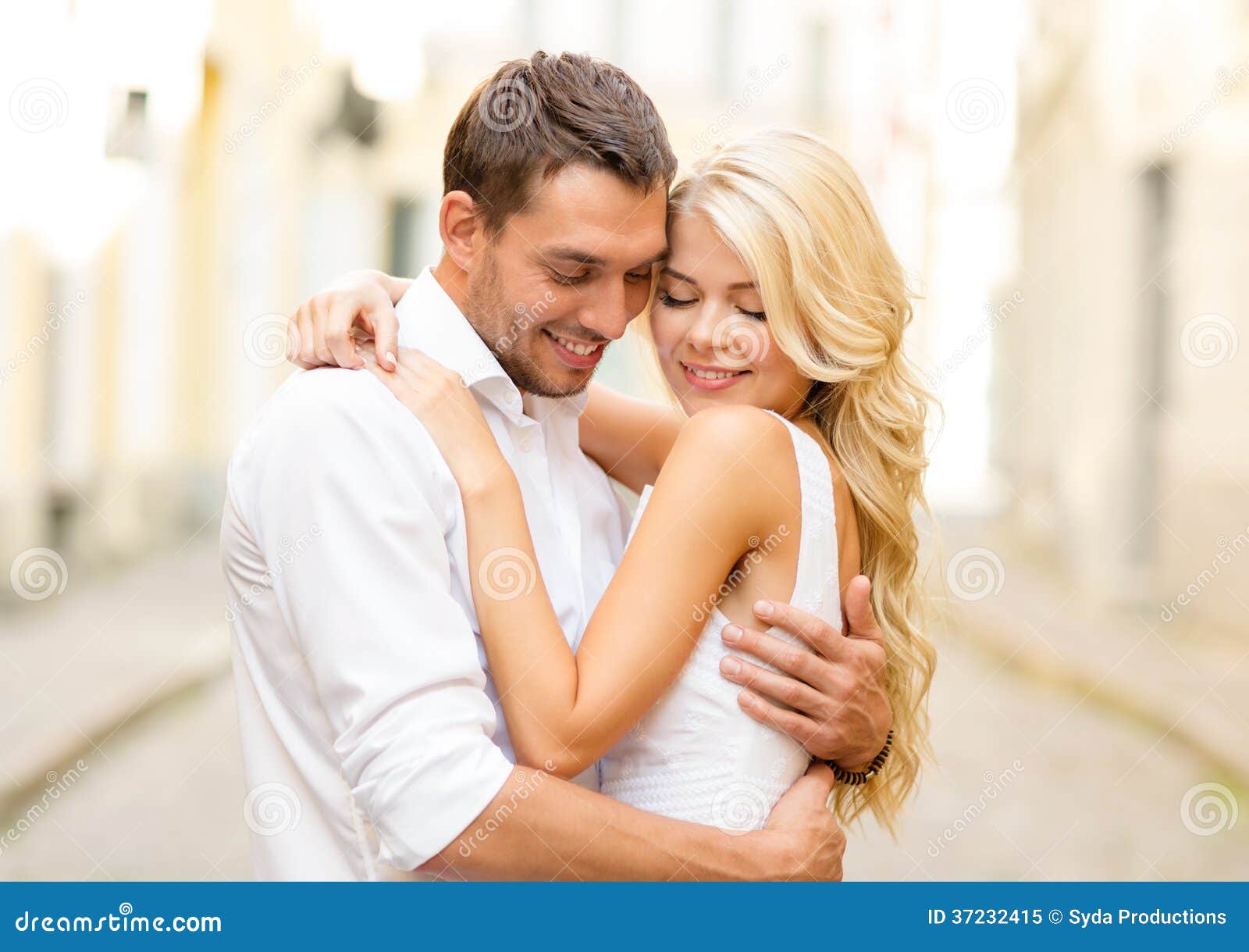 Romantic Happy Couple Hugging In The Street Stock Image ...