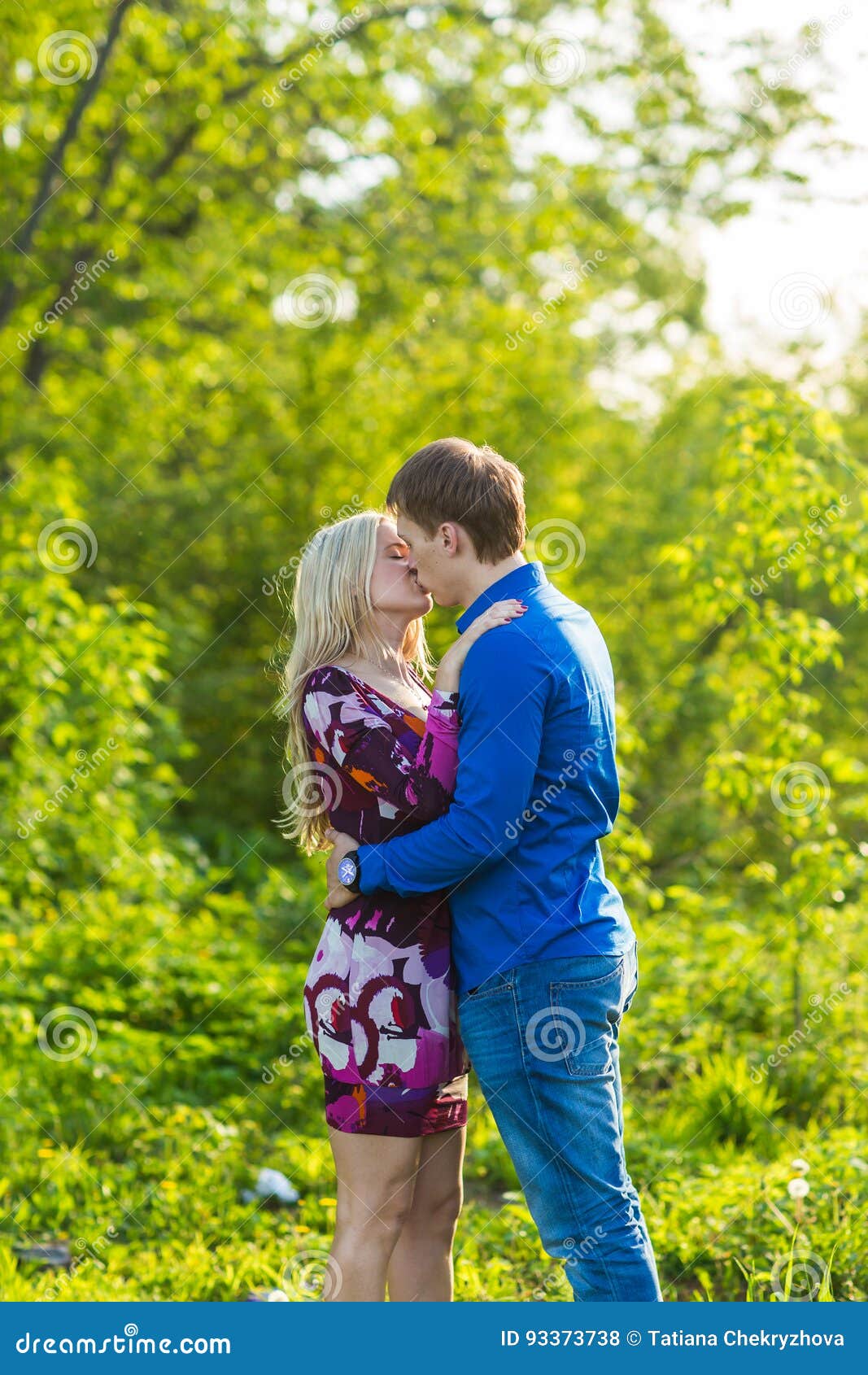Romantic Happy Couple in Love on Man and Woman Kissing Summer Park. Stock Photo - Image of love, dress: 93373738