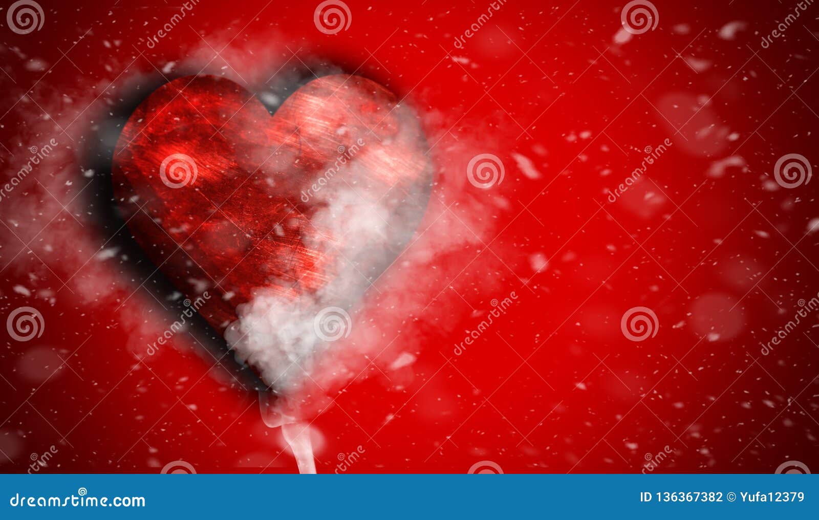 romantic love red heart with smoke on background for copy space. with snow texture overlays