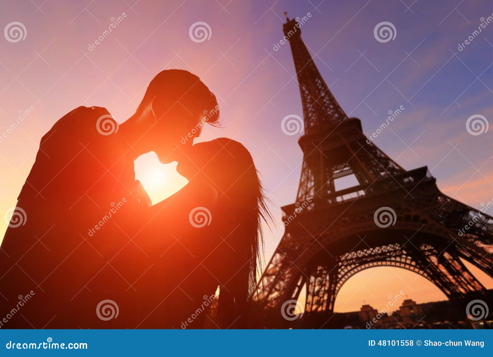 Romantic Lovers With Eiffel Tower Stock Photo - Image: 48101558