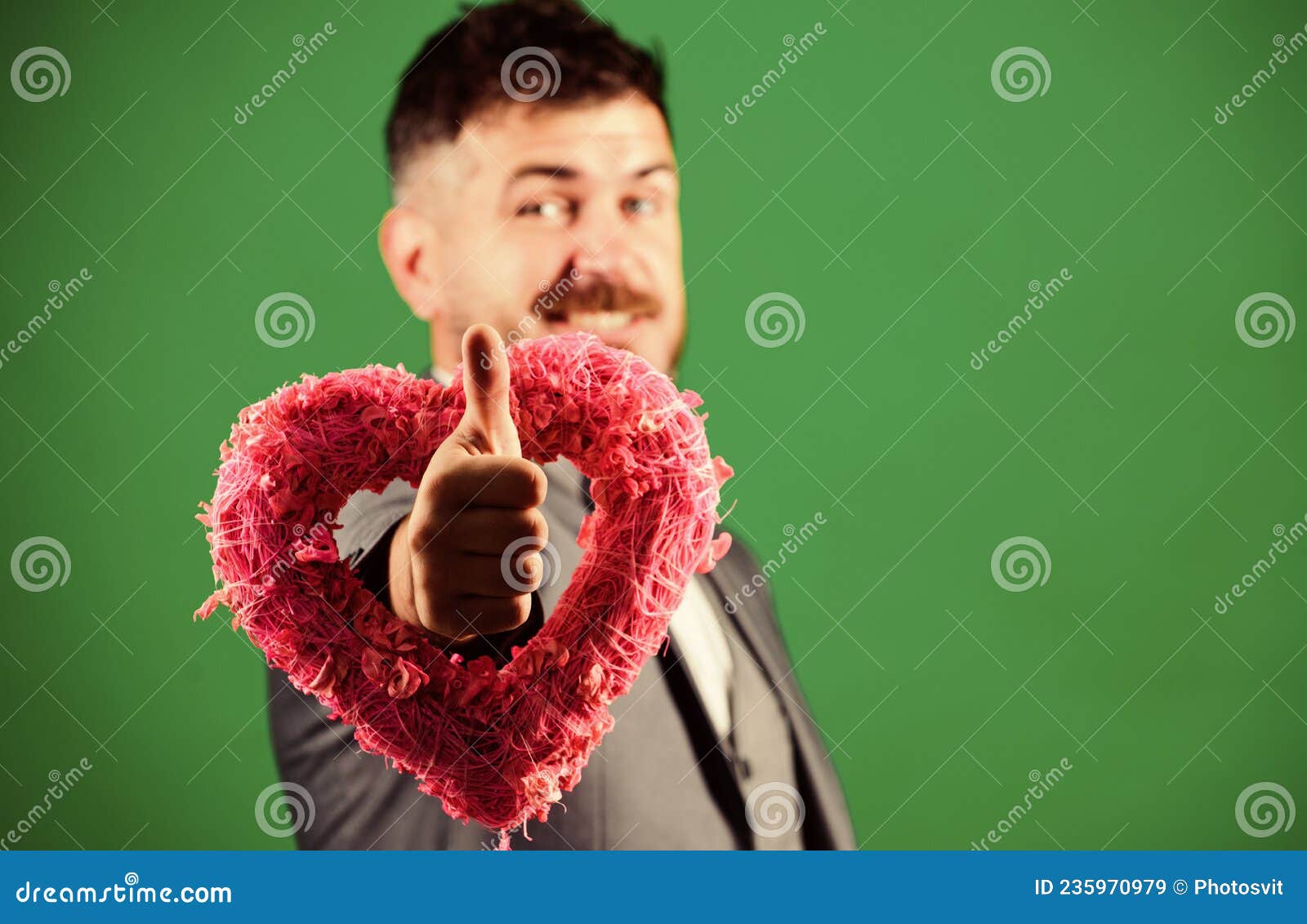 Romantic Macho Flirting Happy Valentines Day Hipster Hold Heart Symbol Love Stock Image
