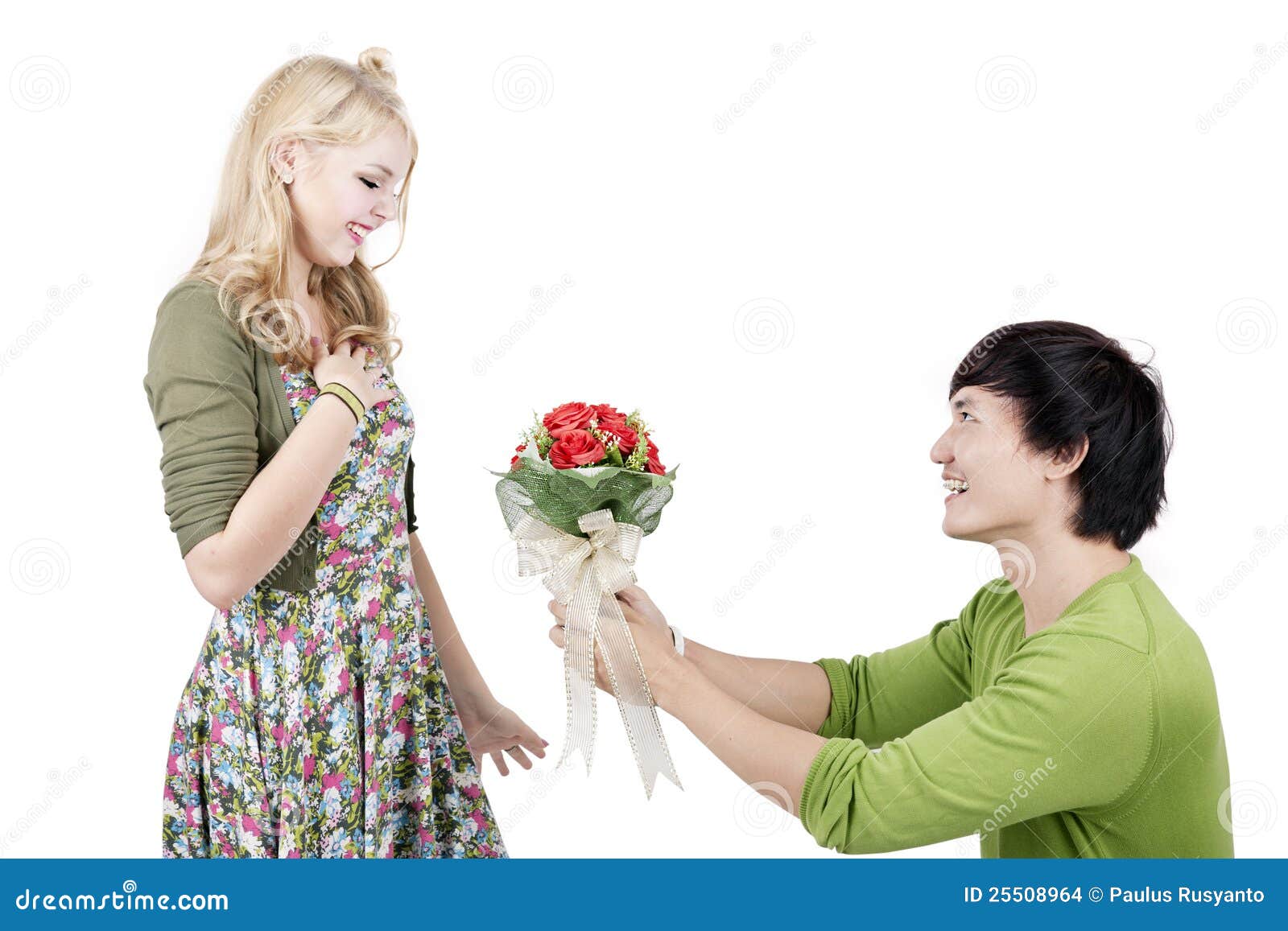 Romantic Man Giving Flowers Stock Photo Image of anniversary, gift