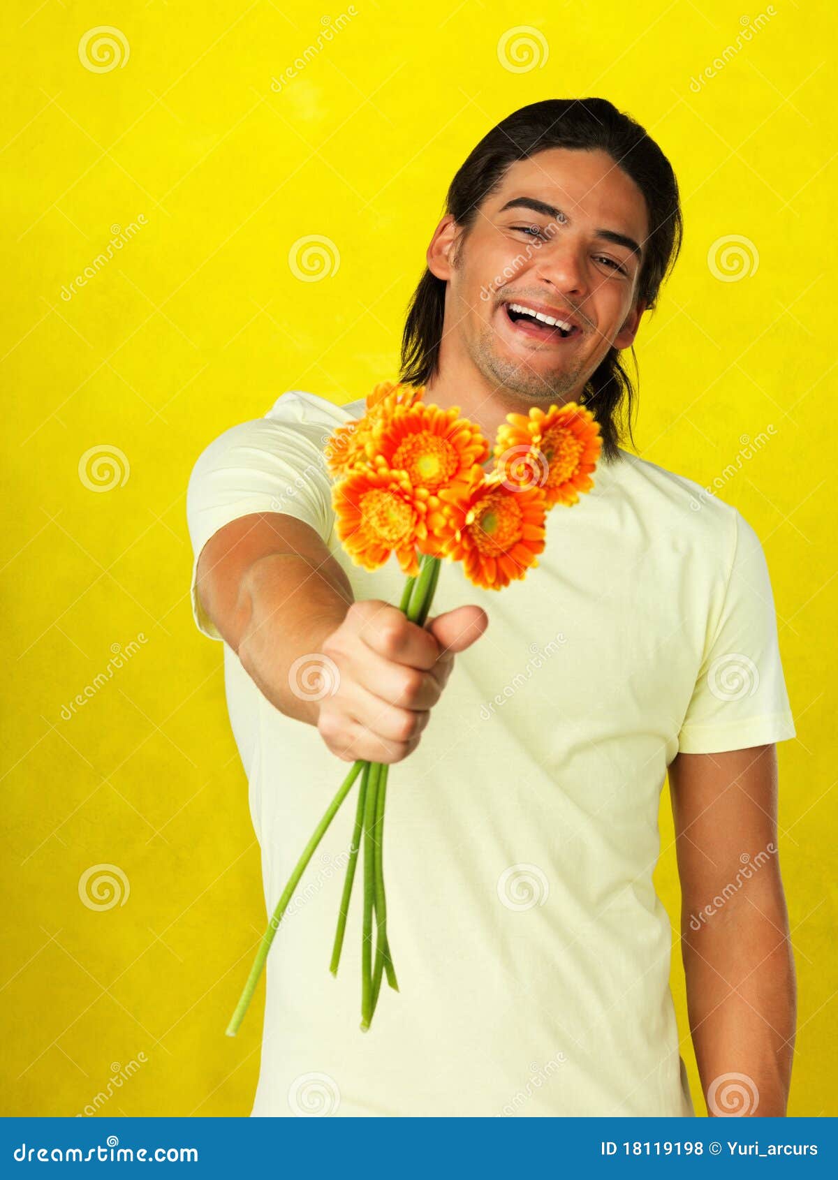 Romantic Man Holding Flower Bouquet Stock Photo Image of male