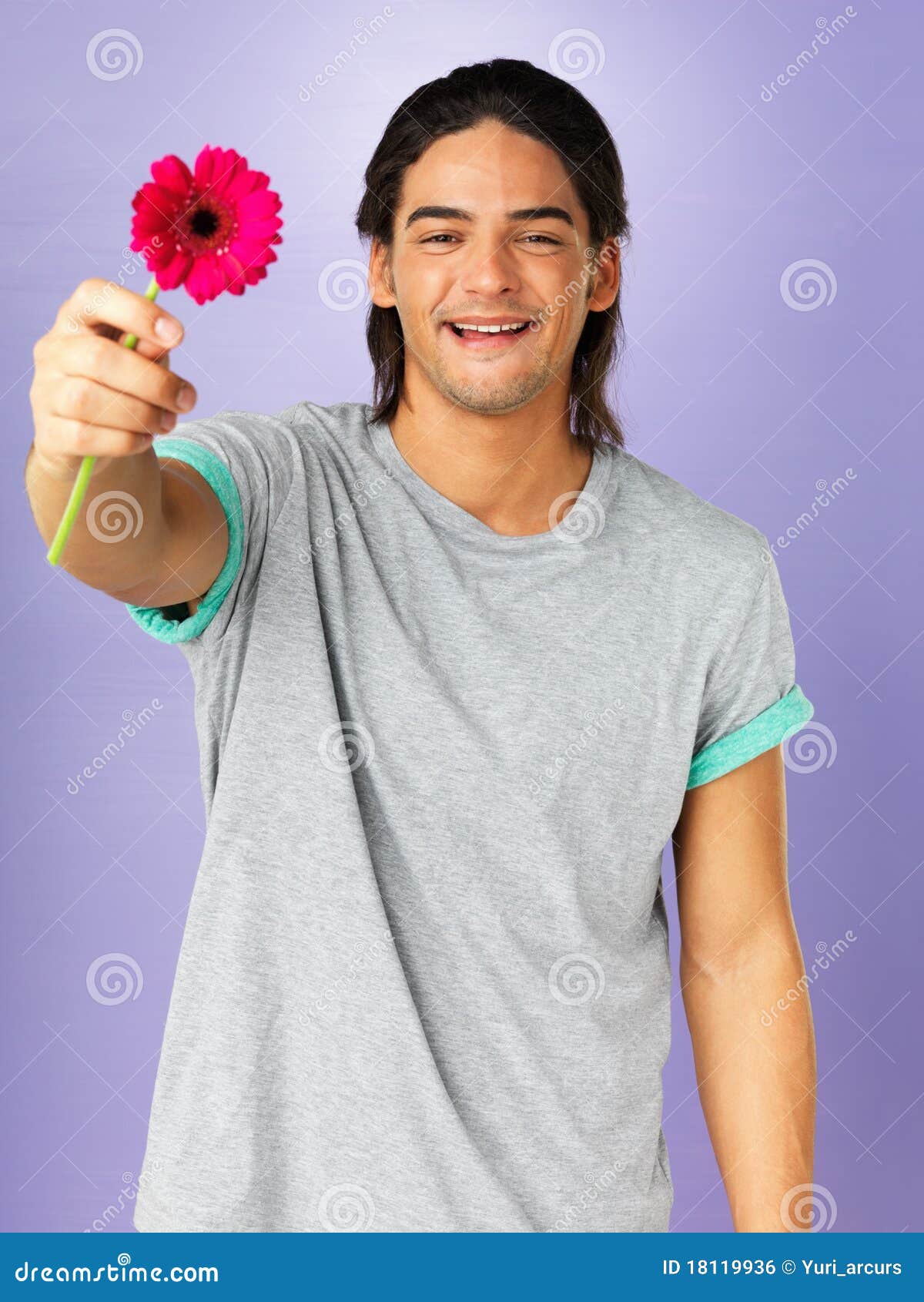 Romantic Man Holding Out Flower Stock Photo Image of happiness