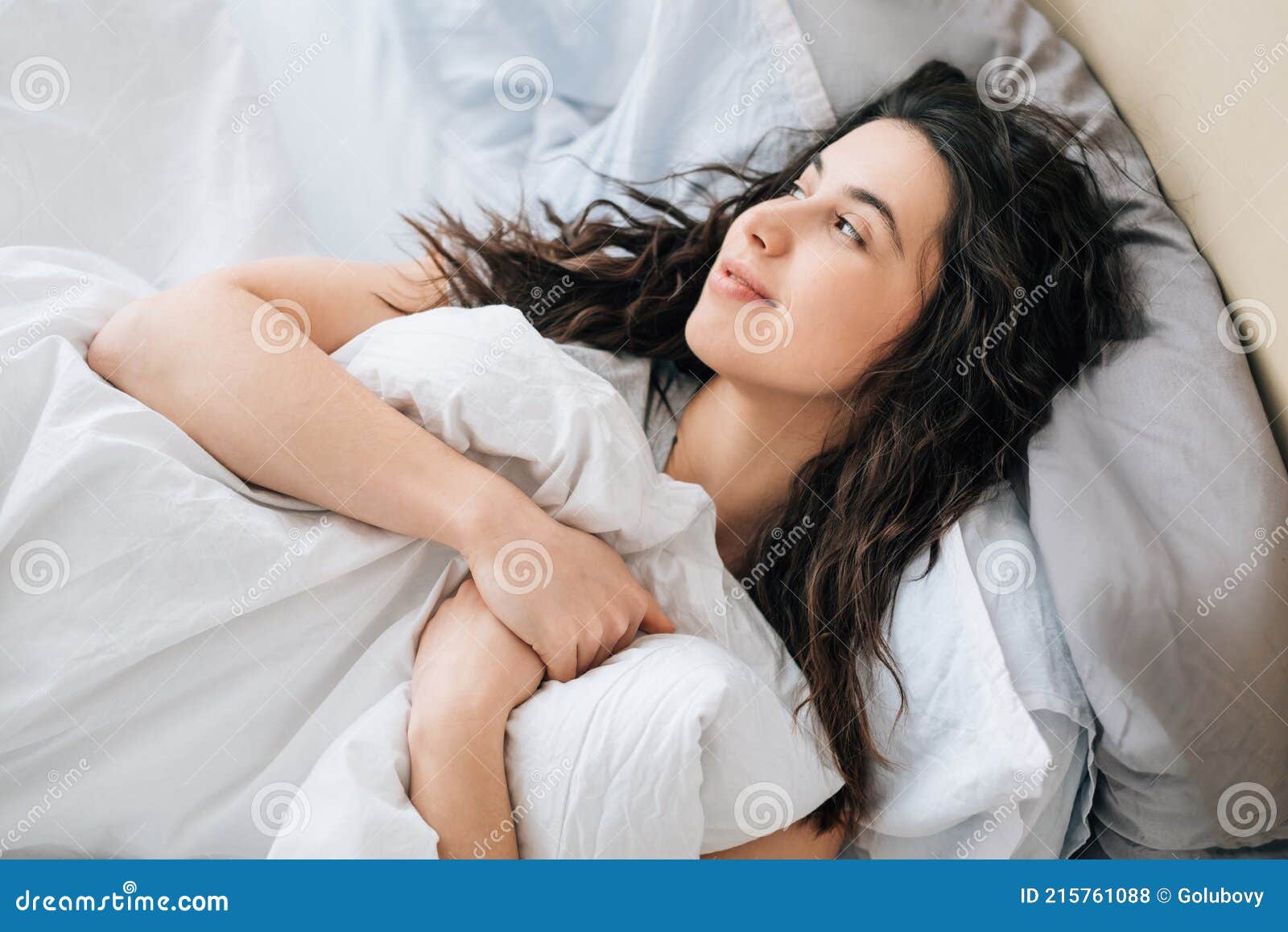 Romantic Morning Weekend Rest Peaceful Woman Bed Stock Photo ...