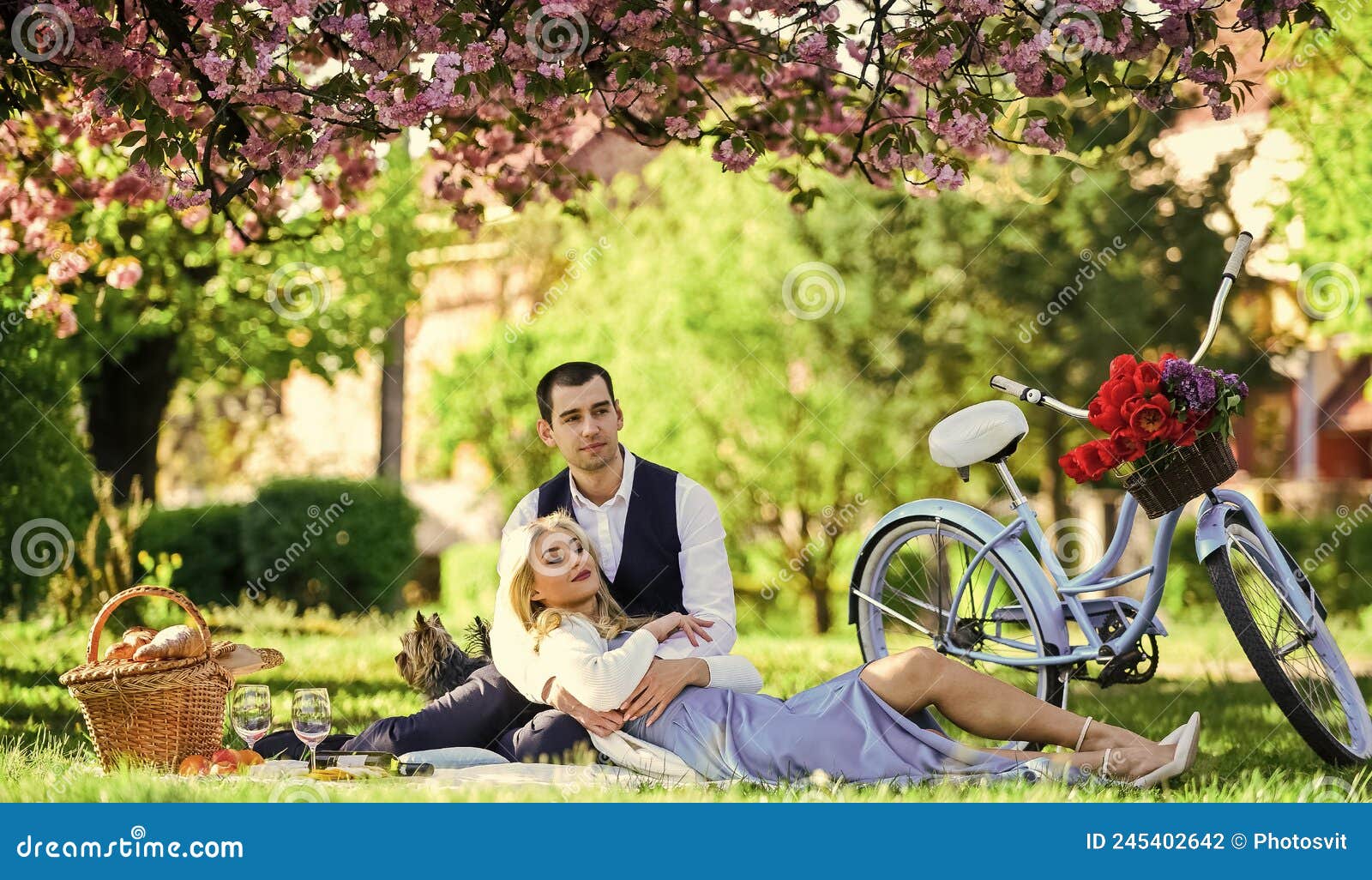 Romantic Picnic Anniversary Concept Idyllic Moment Man And Woman In Love Picnic Time Spring