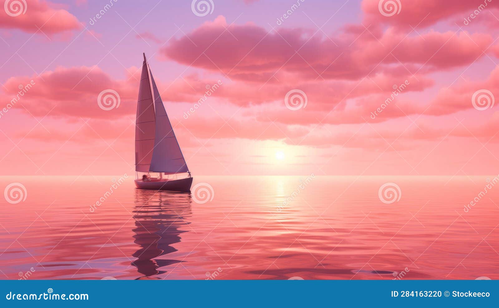 Romantic Pink Sailboat Sailing at Sunset on a Dreamy Pink Sky Stock ...