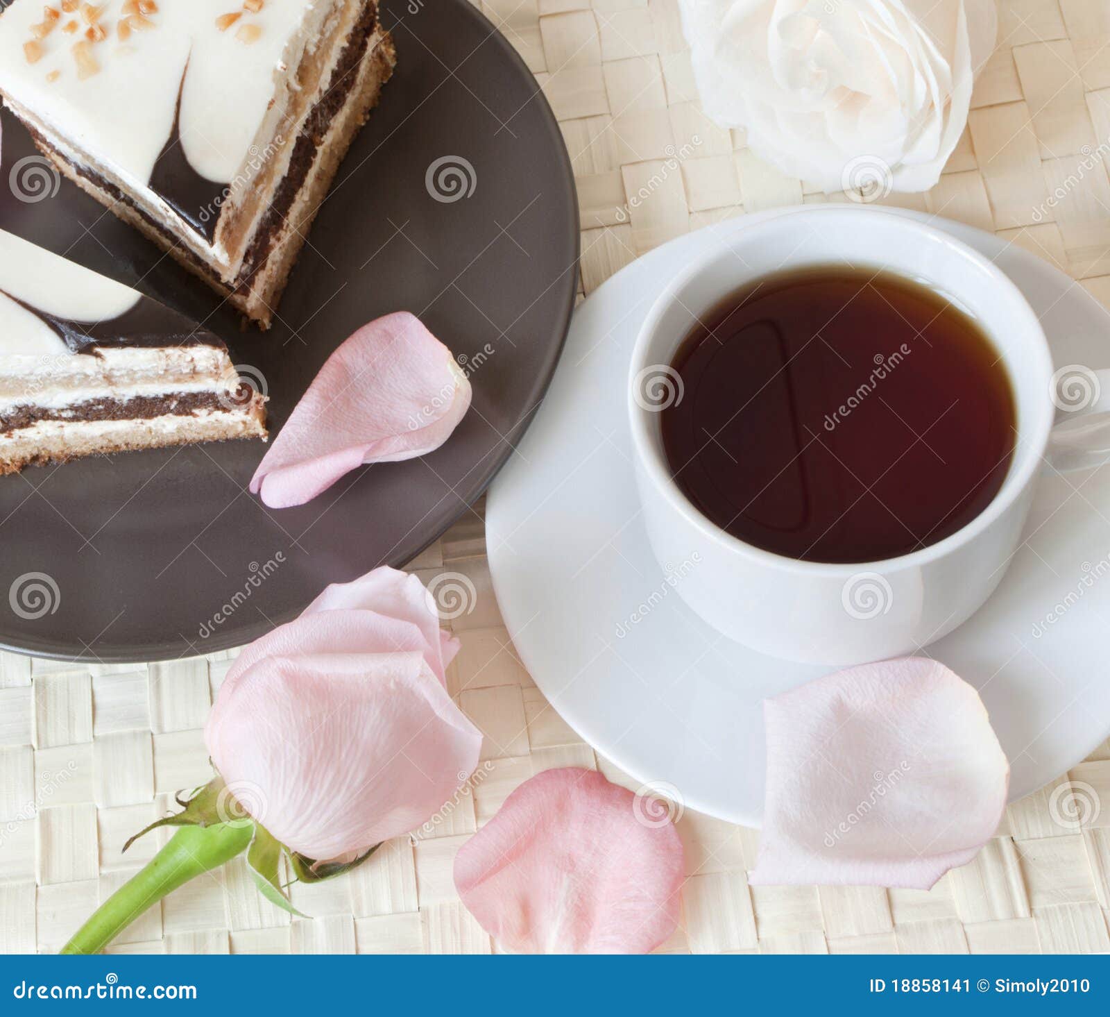 Romantic Roses and Cup of Tea Stock Image Image of confectionery, beauty 18858141