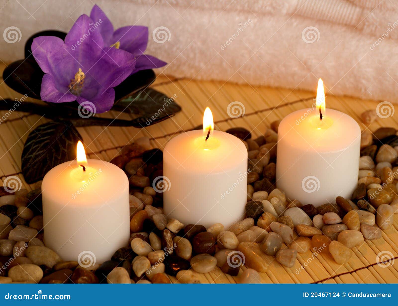 Romantic Spa Setting with Candles and Flowers Stock Photo Image of