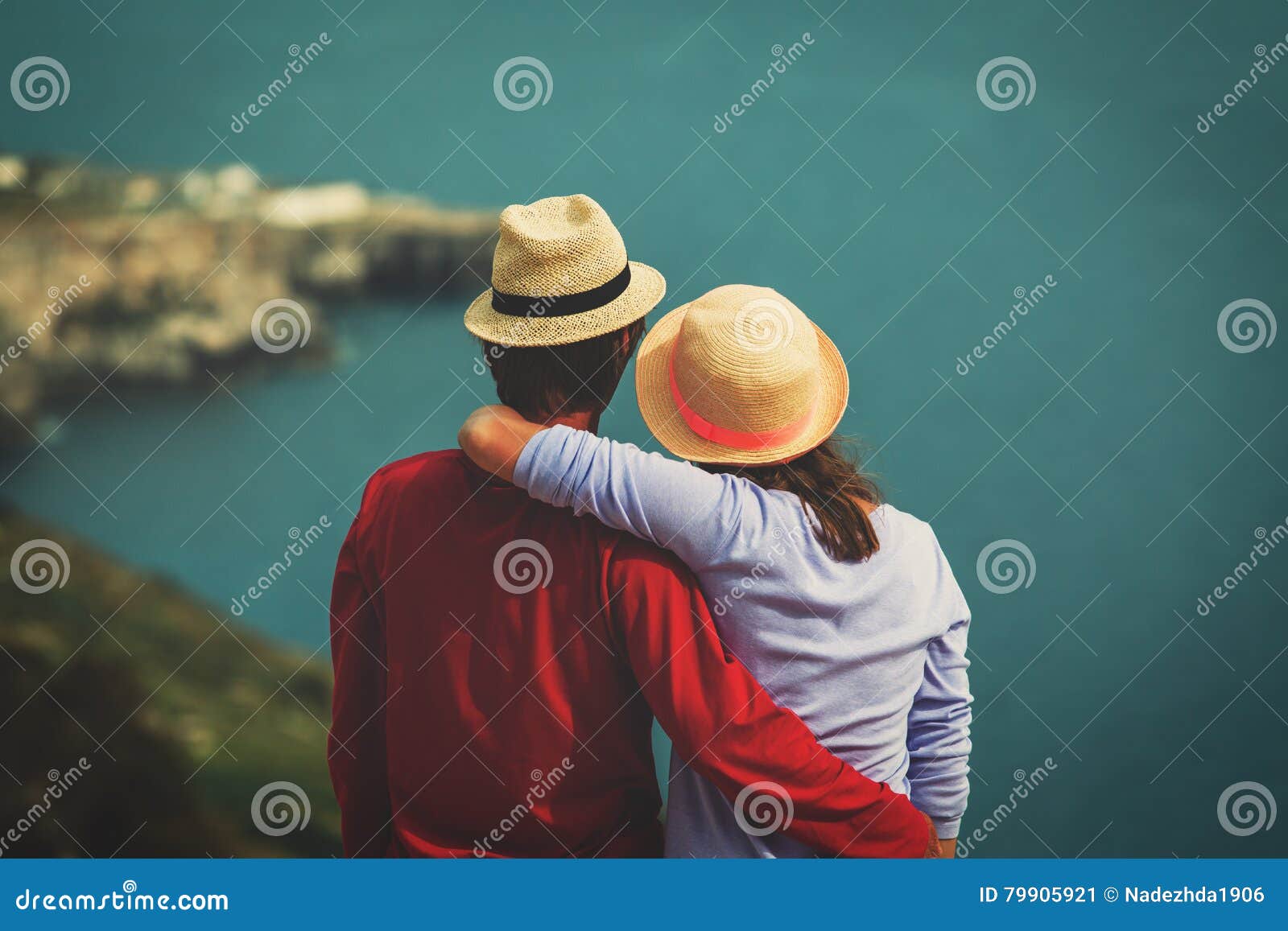 romantic travel - happy young loving couple on sea vacation