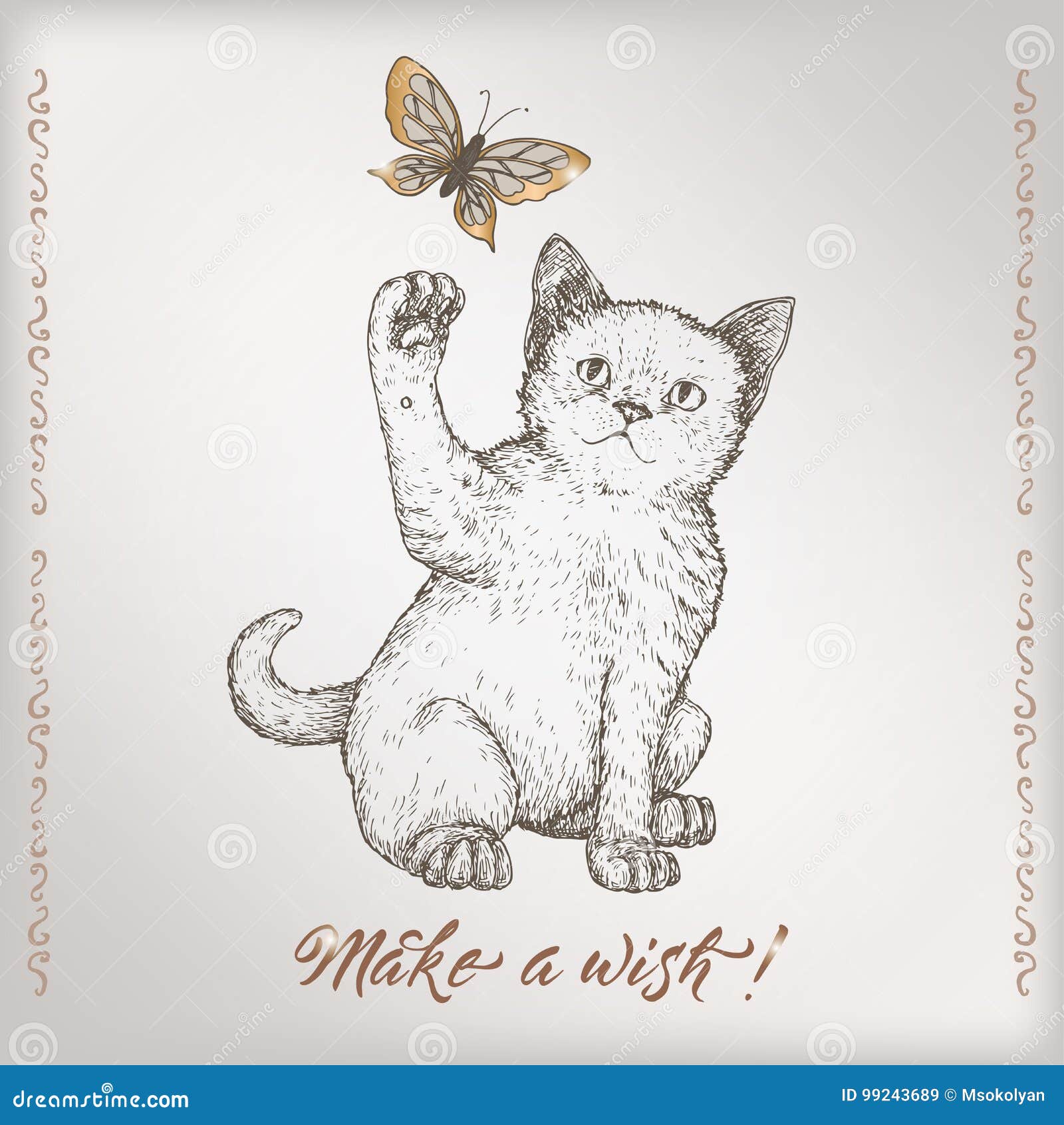 romantic vintage birthday card template with calligraphy butterfly drawing template
