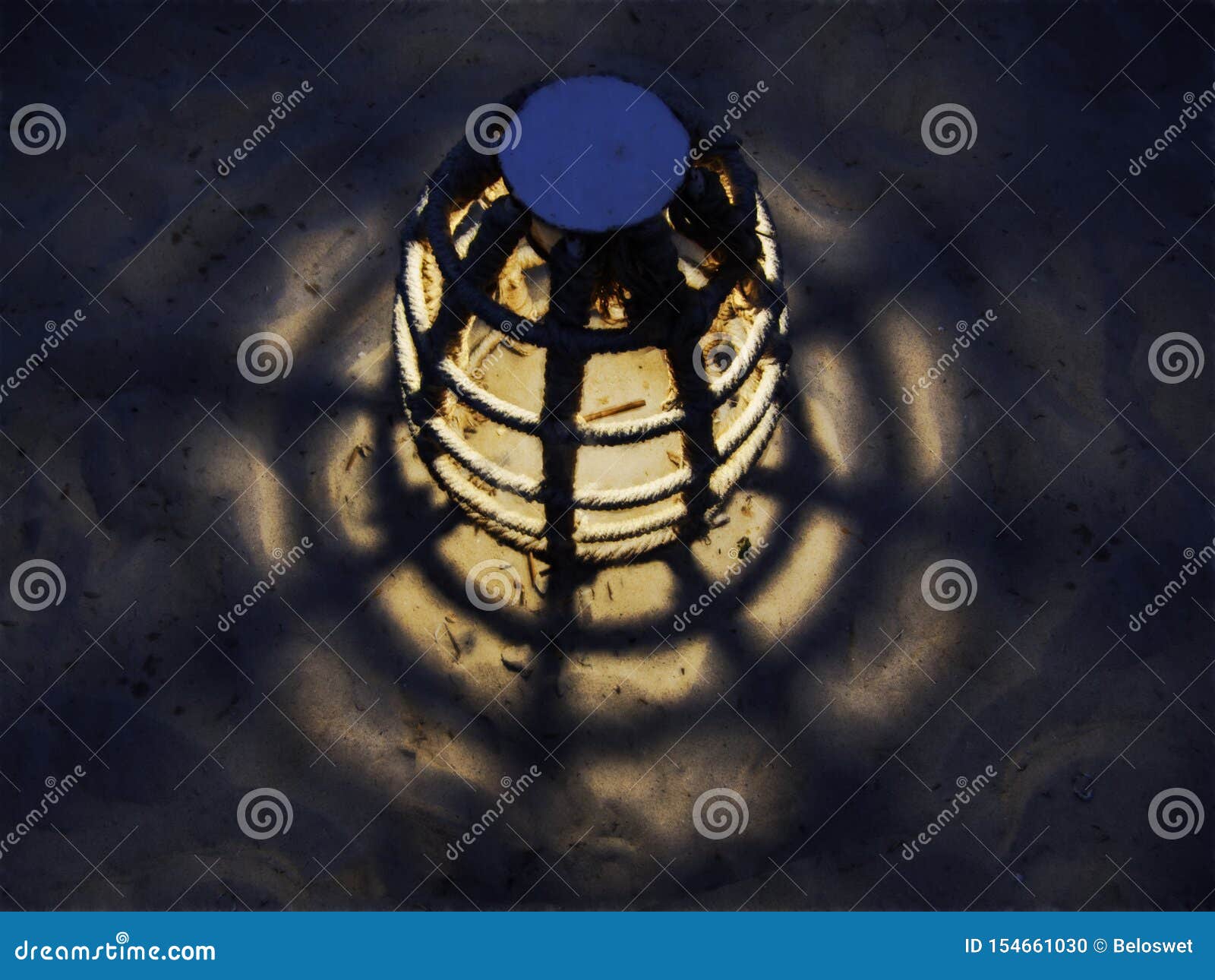 Romantic Yellow Lantern on the Beach, Abstract Light and Shadow Come