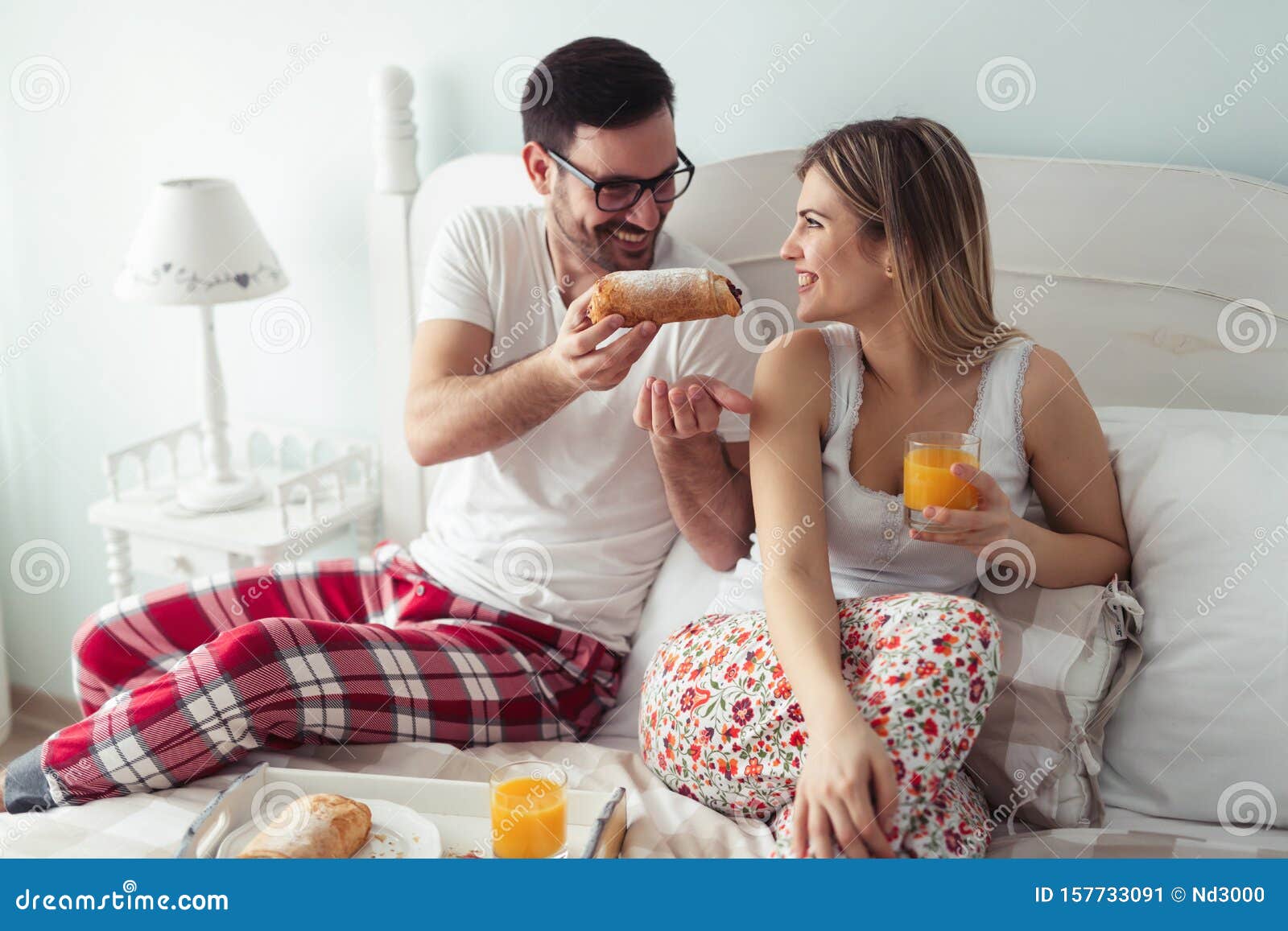 Romantic Young Couple Having Fun In Bedroom Stock Image Image Of