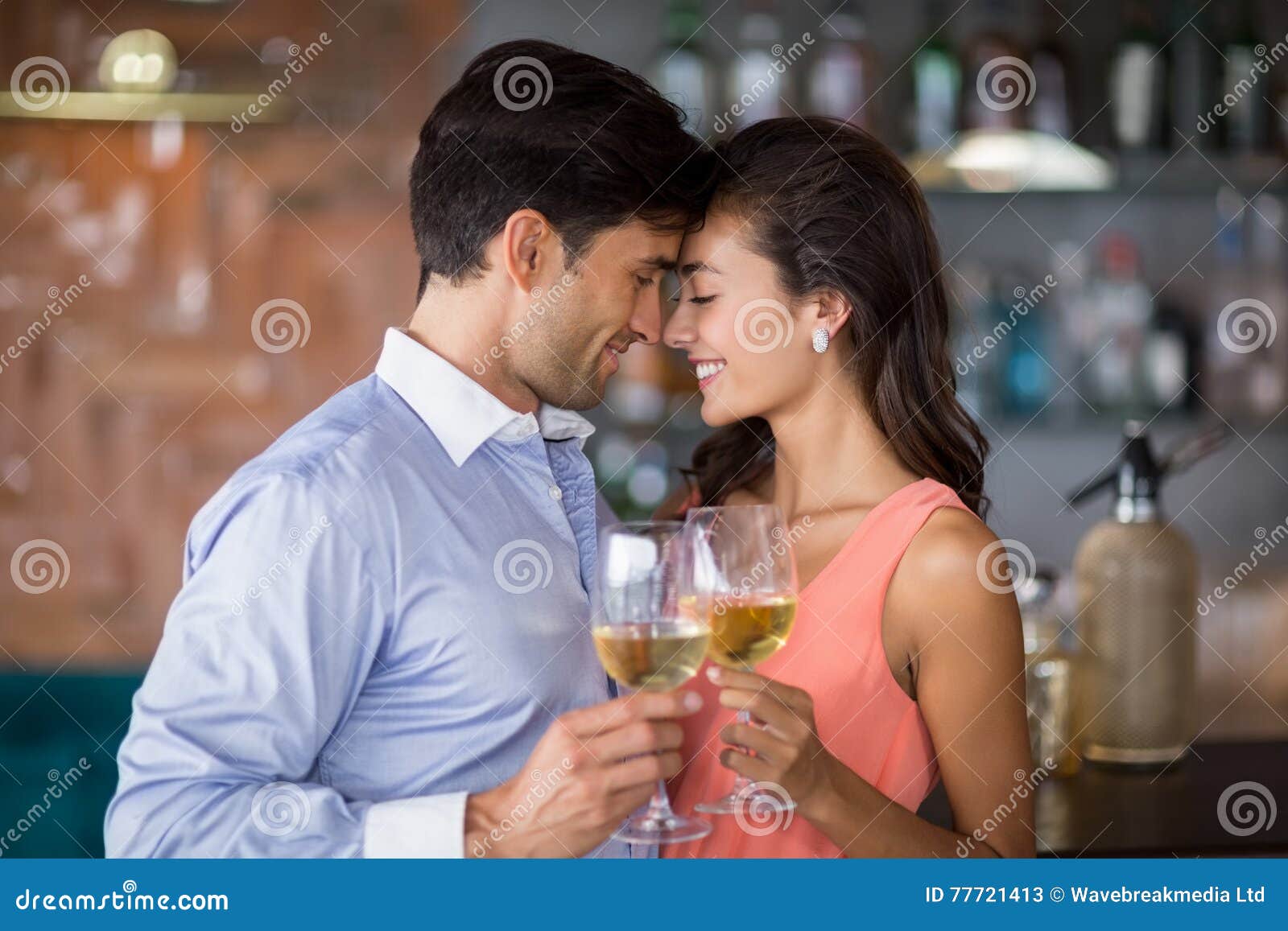 Romantic Young Couple Toasting Wine Glasses Stock Image Image of
